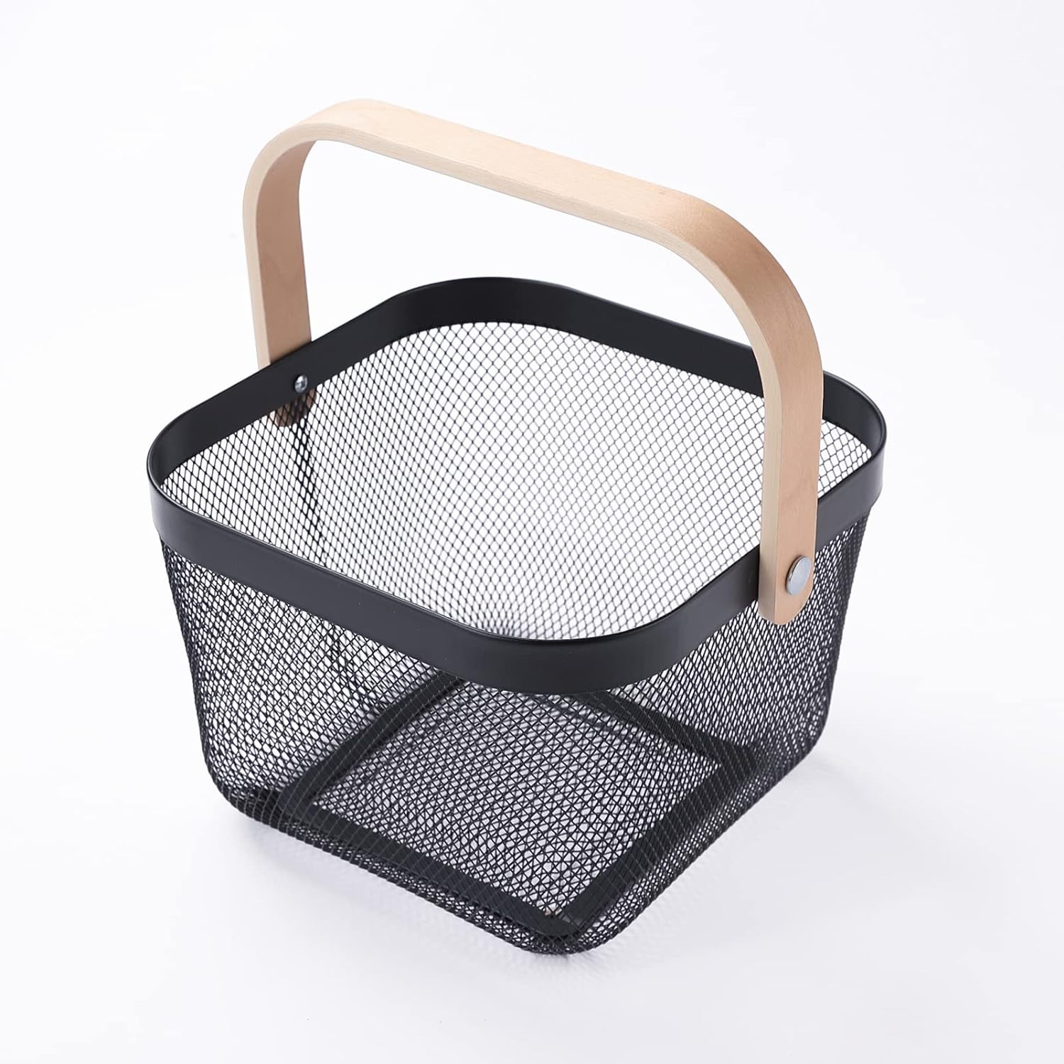 Kuber Industries Metal Wire Basket With Handle|Storage Basket Fot Fruits, Books|Mesh Open Storage Bin|Storage Organizer|Black