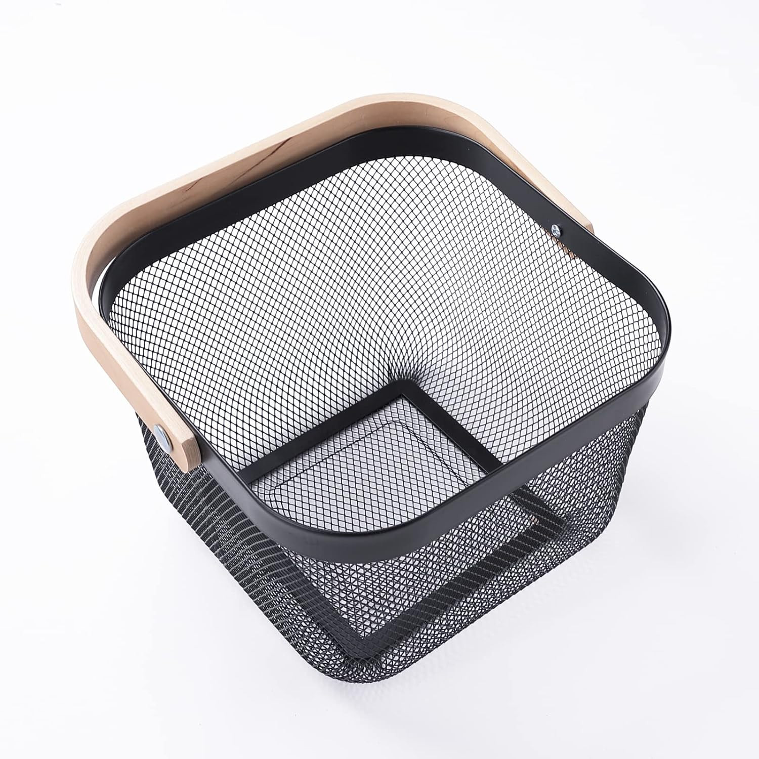 Kuber Industries Metal Wire Basket With Handle|Storage Basket Fot Fruits, Books|Mesh Open Storage Bin|Storage Organizer|Black