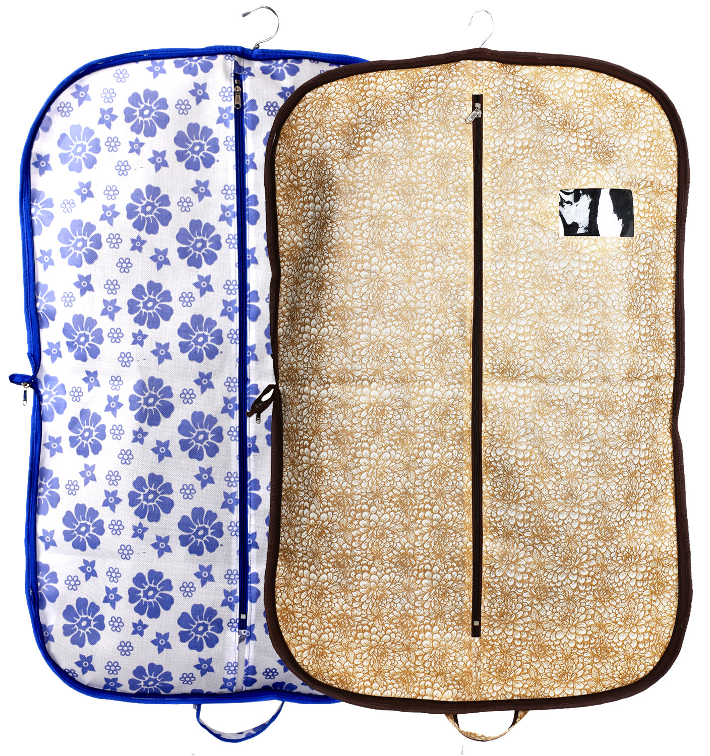 Kuber Industries Metalic & Flower Printed Foldable Non Woven Men's Coat Blazer Suit Cover (Blue & Golden Brown)  -CTKTC41949