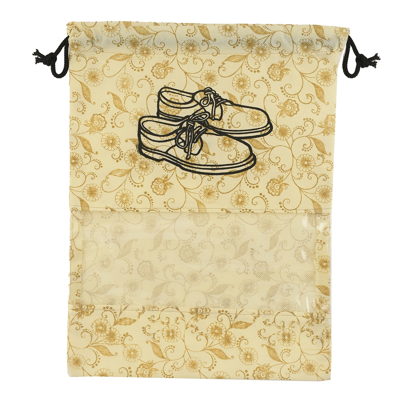 Kuber Industries Metalic Floral Design Non Woven Travel Shoe Organizer Space Saving Fabric Storage Bags Organizer, Brown-KUBMART1046