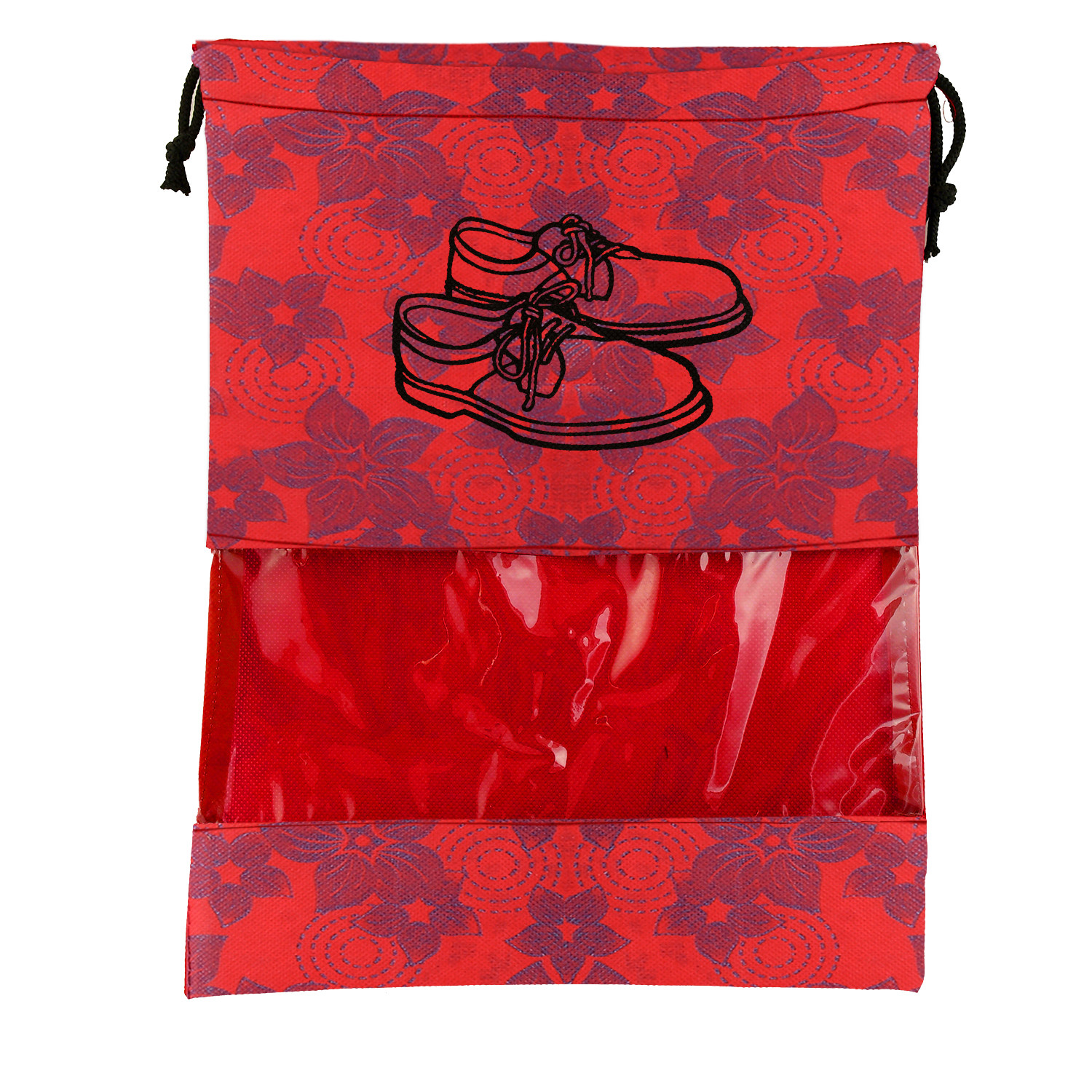Kuber Industries Metalic Floral Design Non Woven Travel Shoe Organizer Space Saving Fabric Storage Bags Organizer, Red-KUBMART1056