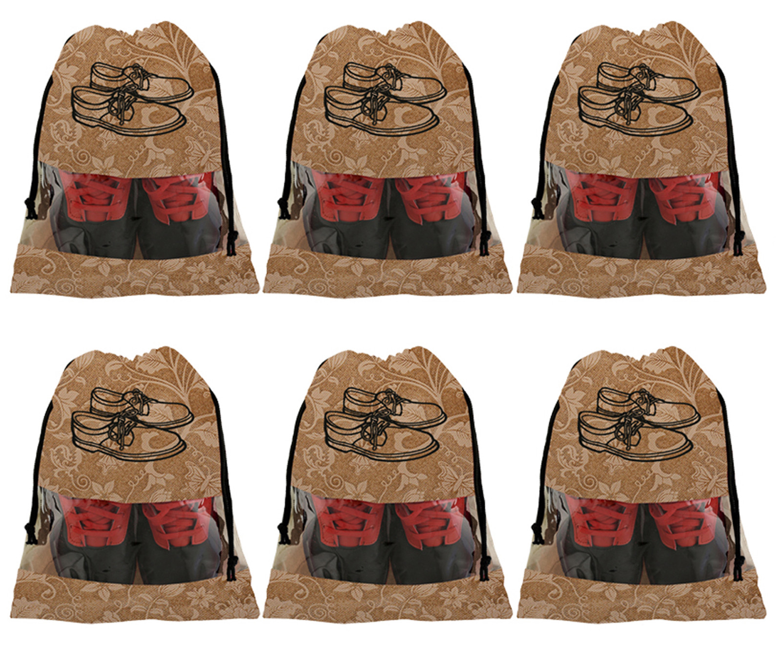 Kuber Industries Metalic Floral Design Non Woven Travel Shoe Organizer Space Saving Fabric Storage Bags Organizer, Beige-KUBMART1066