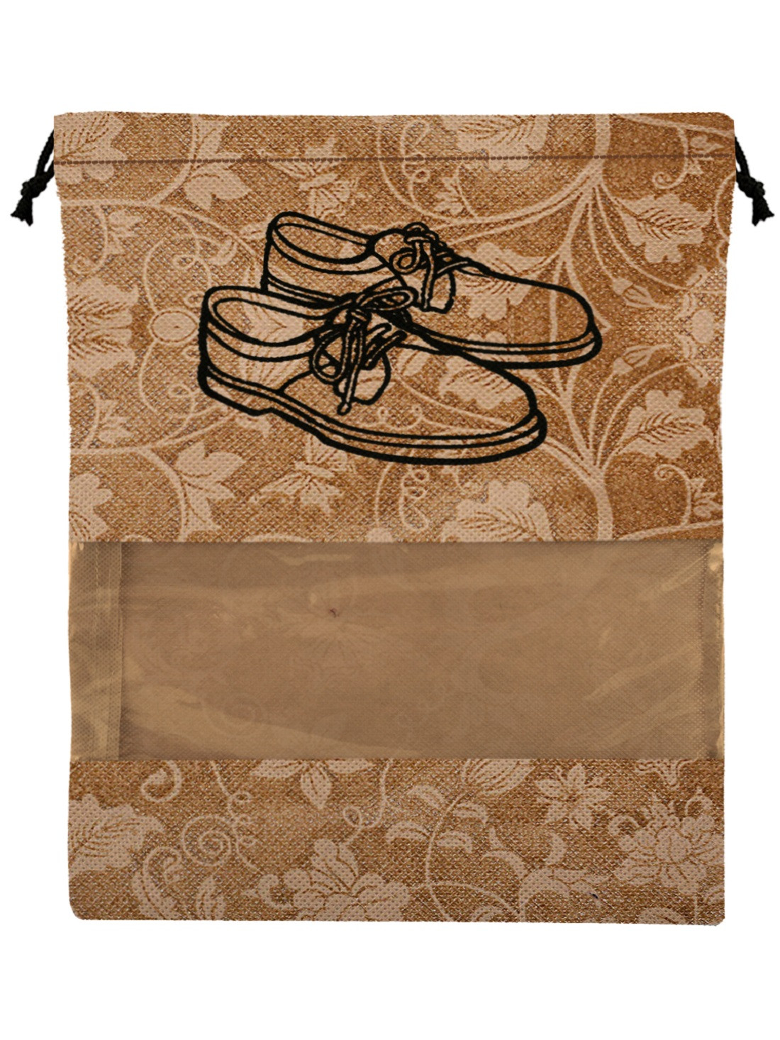 Kuber Industries Metalic Floral Design Non Woven Travel Shoe Organizer Space Saving Fabric Storage Bags Organizer, Beige-KUBMART1066