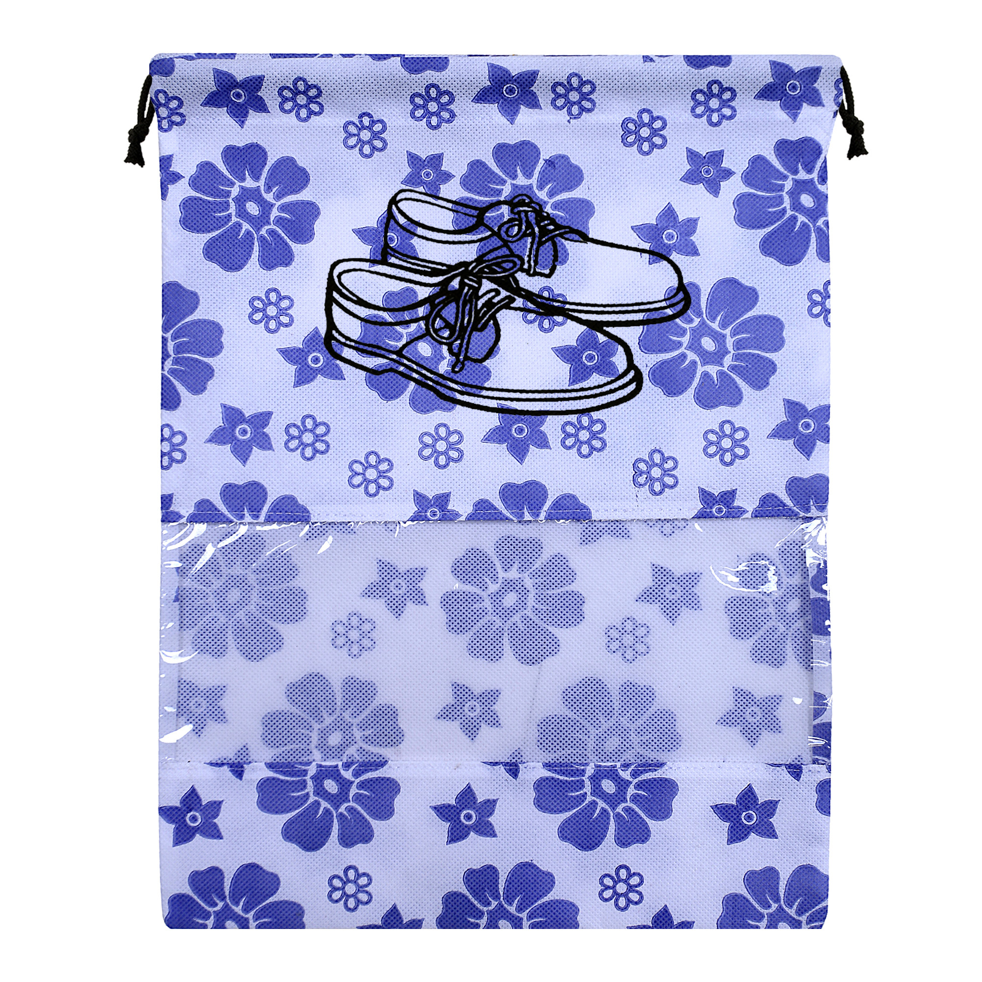 Kuber Industries Metalic Floral Design Non Woven Travel Shoe Organizer Space Saving Fabric Storage Bags Organizer, Royal Blue & Beige-KUBMART1080