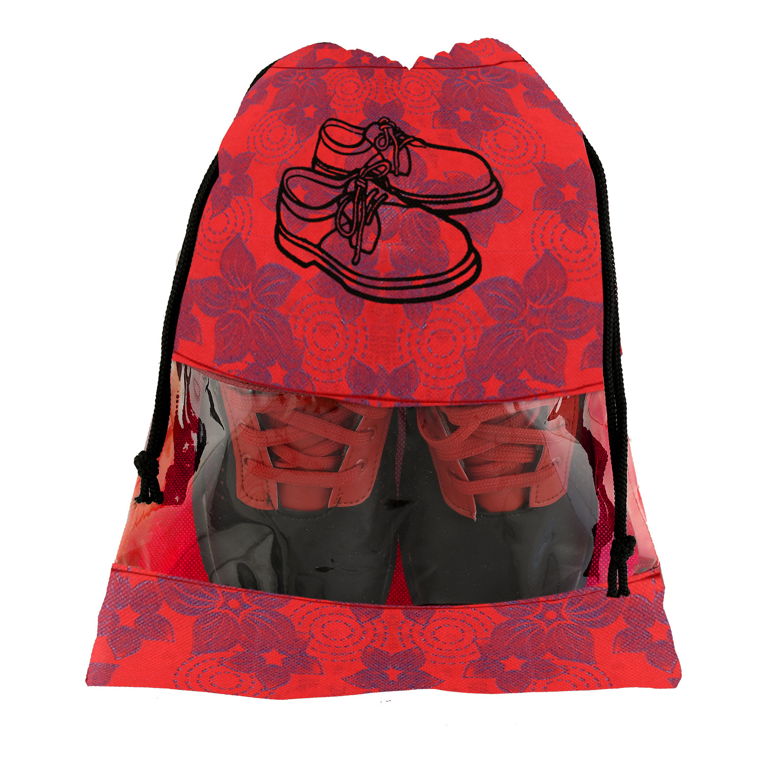 Kuber Industries Metalic Floral Design Non Woven Travel Shoe Organizer Space Saving Fabric Storage Bags Organizer, Red & Beige-KUBMART1086