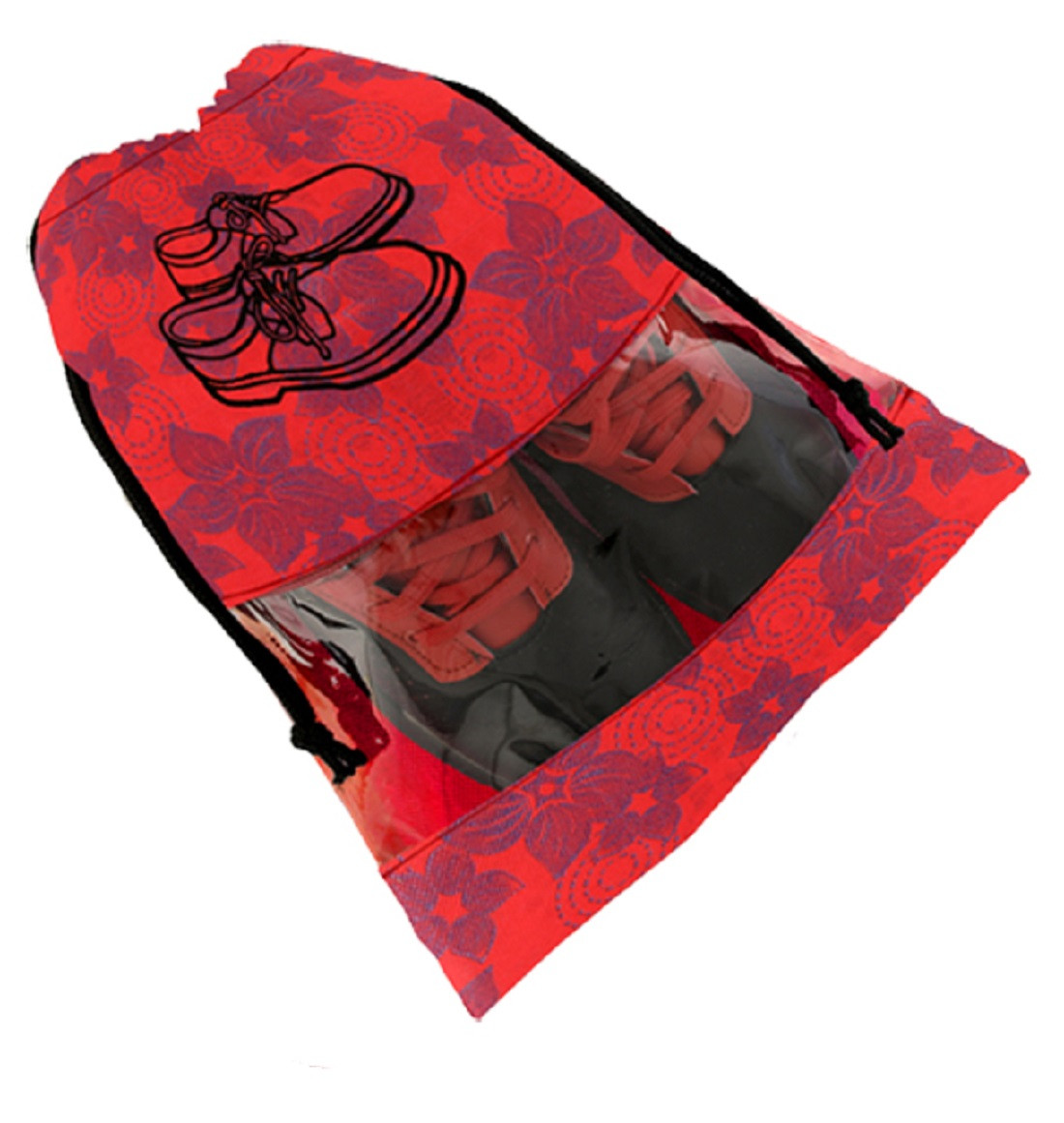 Kuber Industries Metalic Floral Design Non Woven Travel Shoe Organizer Space Saving Fabric Storage Bags Organizer, Red & Beige-KUBMART1086