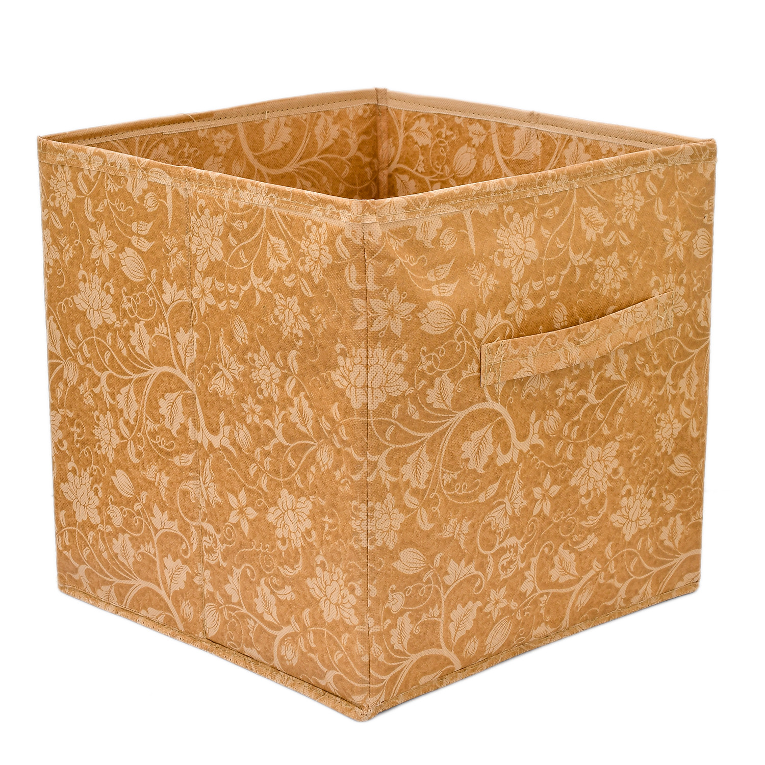 Kuber Industries Metalic Floral Print Non Woven Fabric 5-Drawer Storage And Cloth Organizer Unit for Closet (Beige)-KUBMART1764