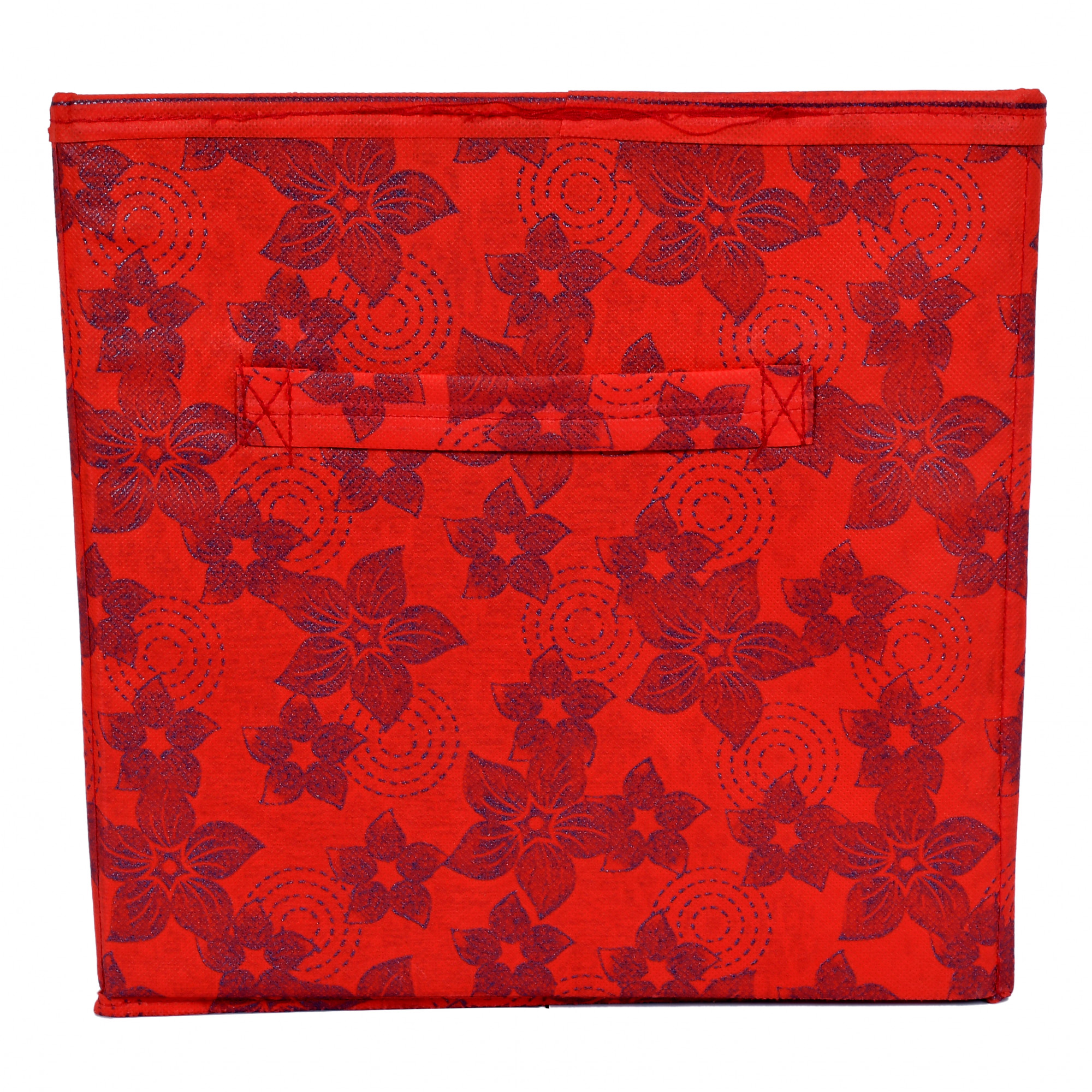 Kuber Industries Metalic Floral Print Non Woven Fabric 5-Drawer Storage And Cloth Organizer Unit for Closet (Red)-KUBMART1766
