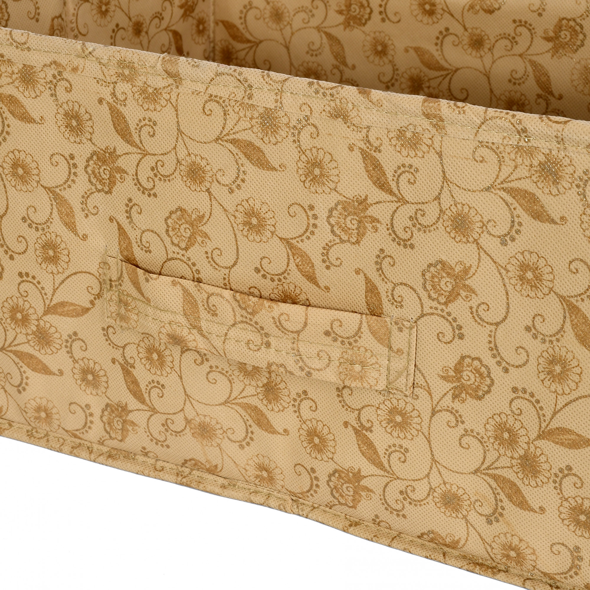 Kuber Industries Metalic Floral Print Non Woven Fabric Drawer Storage And Cloth Organizer Unit for Closet (Beige)-KUBMART1170