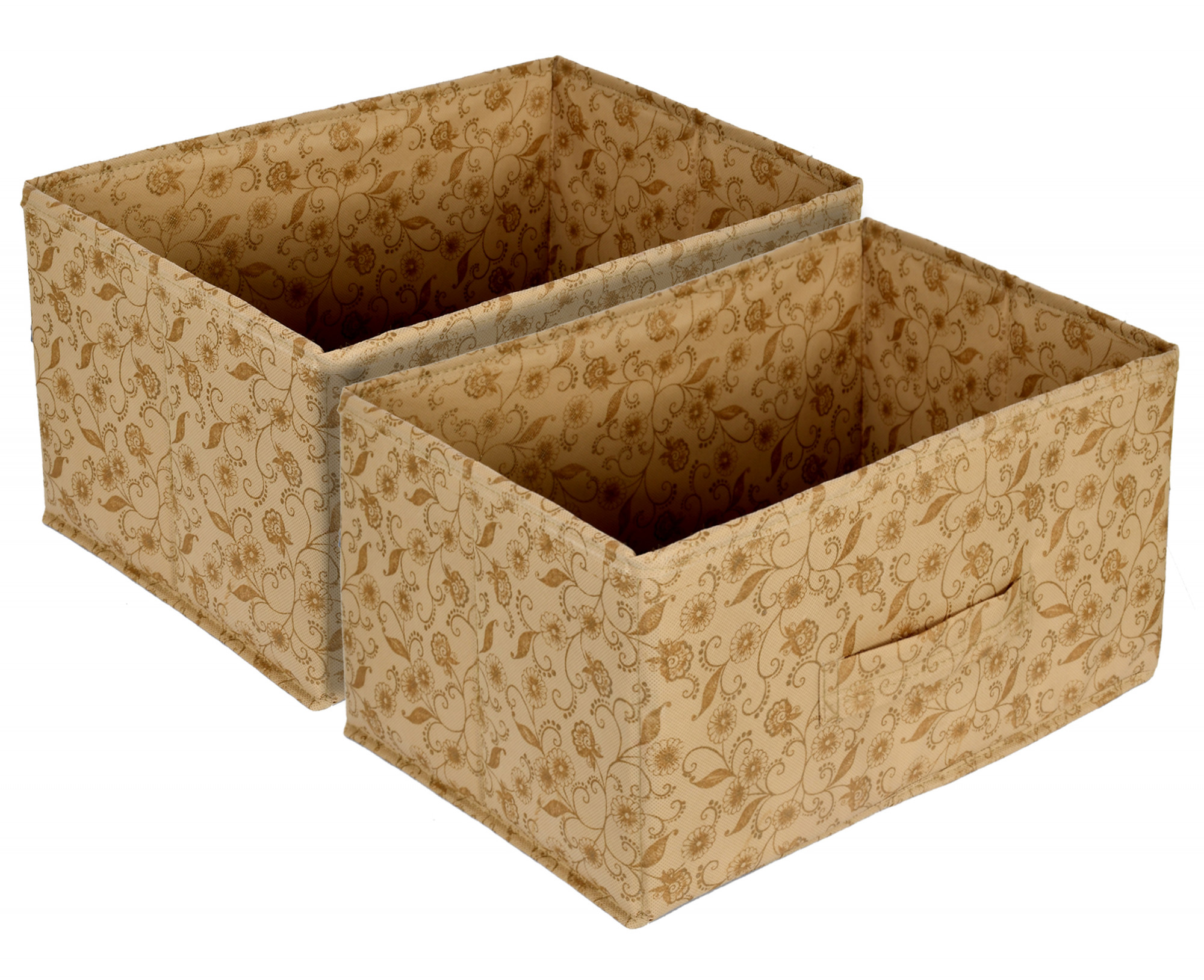 Kuber Industries Metalic Floral Print Non Woven Fabric Drawer Storage And Cloth Organizer Unit for Closet (Beige)-KUBMART1170