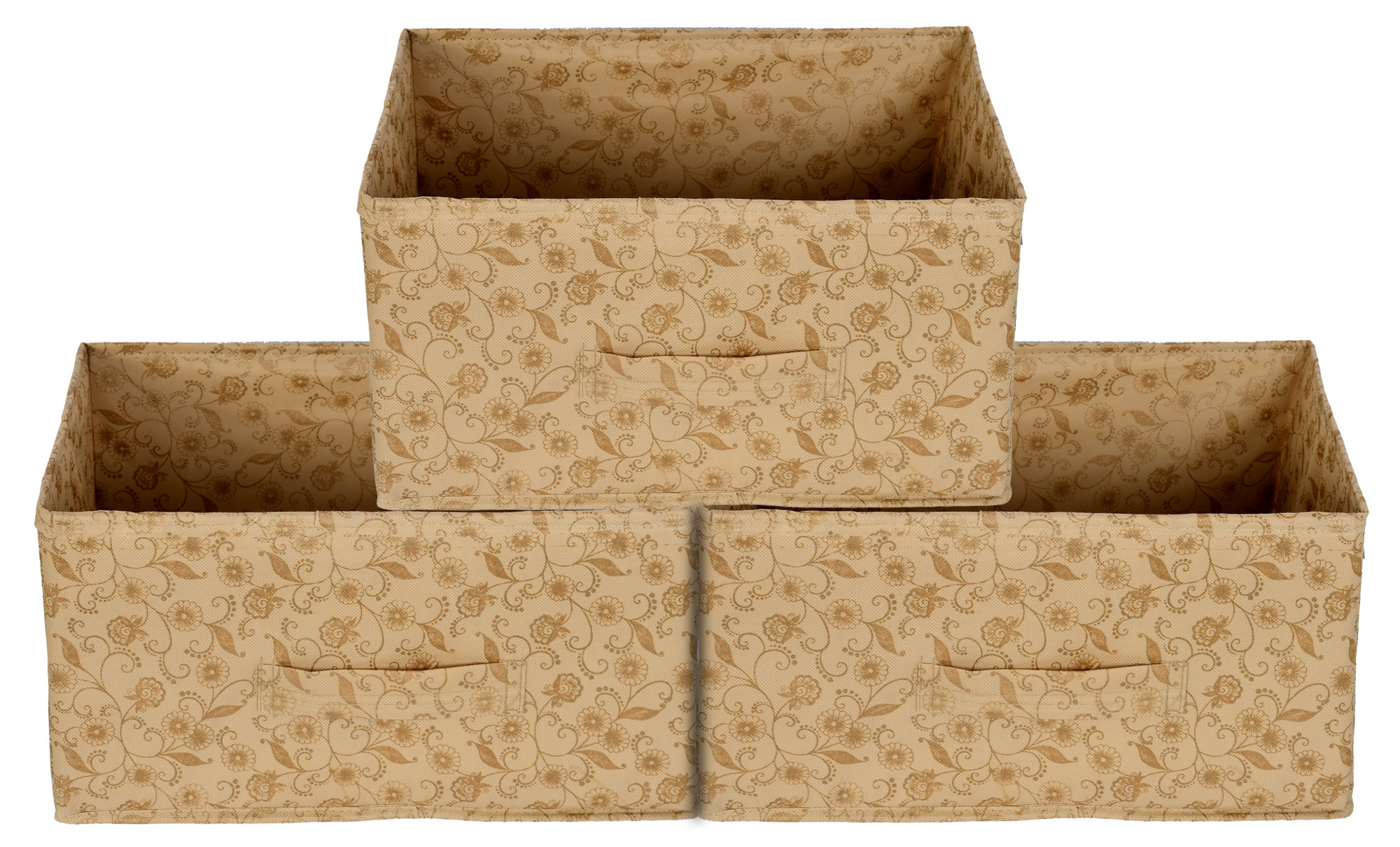 Kuber Industries Metalic Floral Print Non Woven Fabric Drawer Storage And Cloth Organizer Unit for Closet (Beige)-KUBMART1170