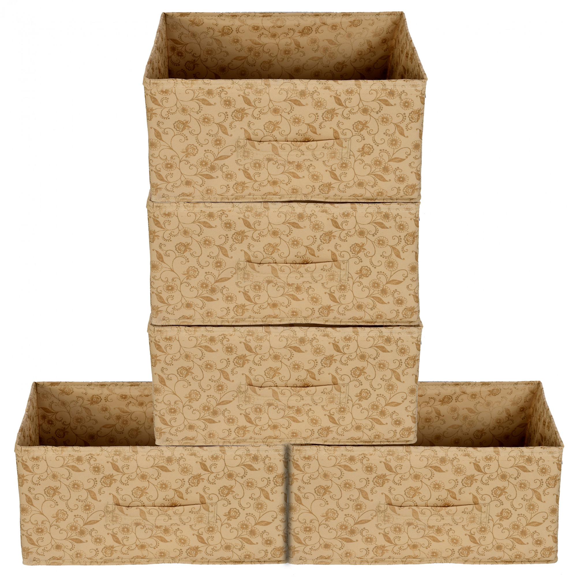Kuber Industries Metalic Floral Print Non Woven Fabric Drawer Storage And Cloth Organizer Unit for Closet (Beige)-KUBMART1170