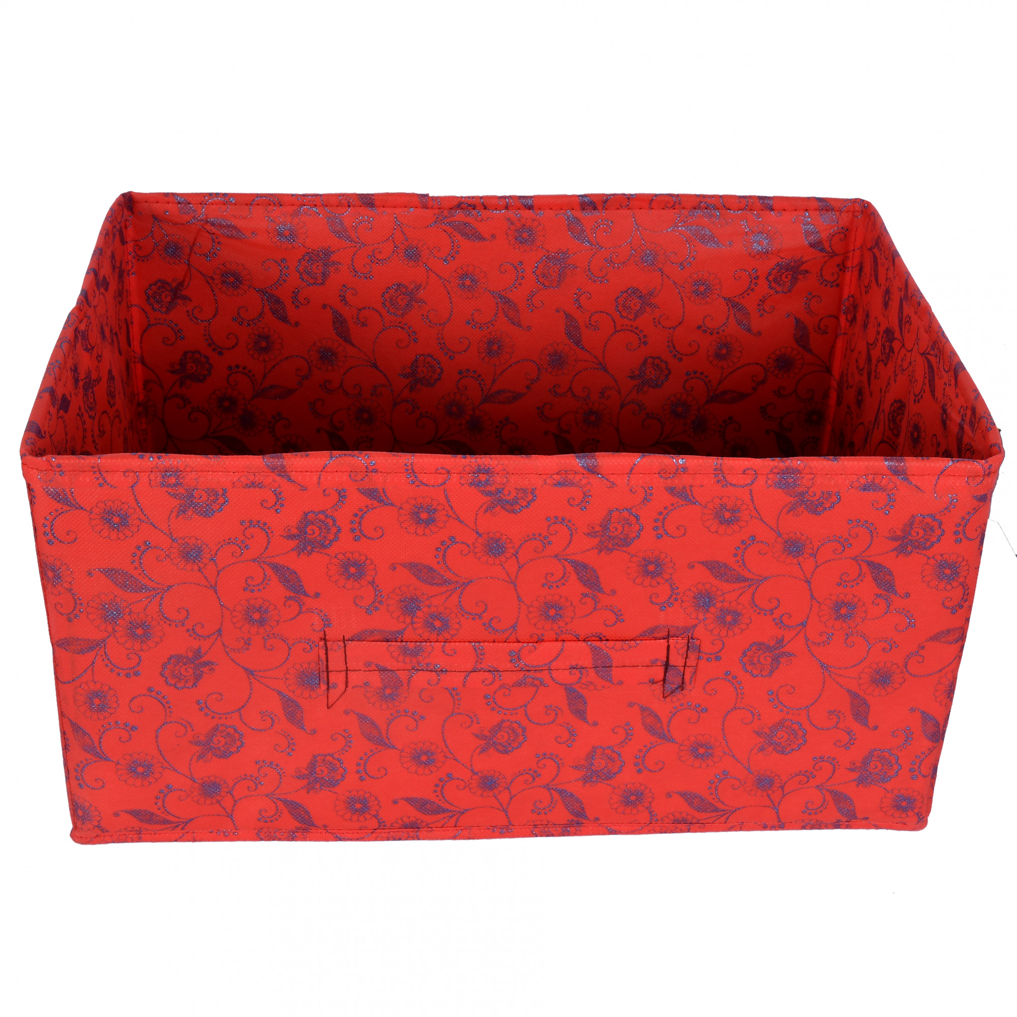 Kuber Industries Metalic Floral Print Non Woven Fabric Drawer Storage And Cloth Organizer Unit for Closet (Red)-KUBMART1180