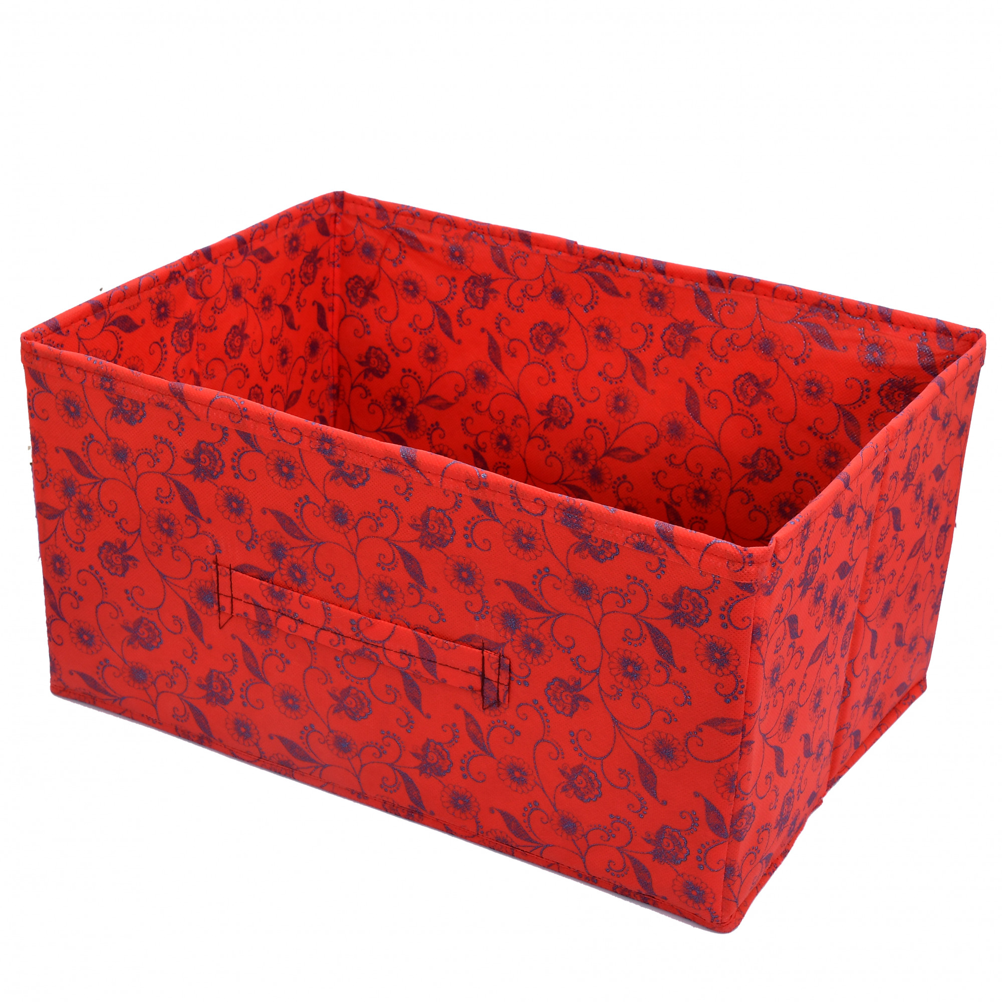 Kuber Industries Metalic Floral Print Non Woven Fabric Drawer Storage And Cloth Organizer Unit for Closet (Red)-KUBMART1180