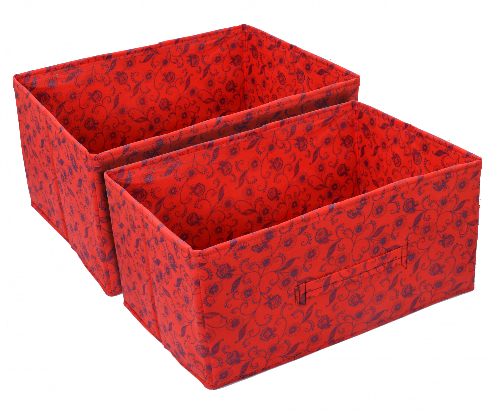 Kuber Industries Metalic Floral Print Non Woven Fabric Drawer Storage And Cloth Organizer Unit for Closet (Red)-KUBMART1180
