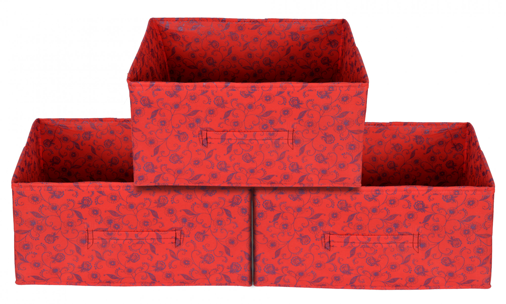 Kuber Industries Metalic Floral Print Non Woven Fabric Drawer Storage And Cloth Organizer Unit for Closet (Red)-KUBMART1180