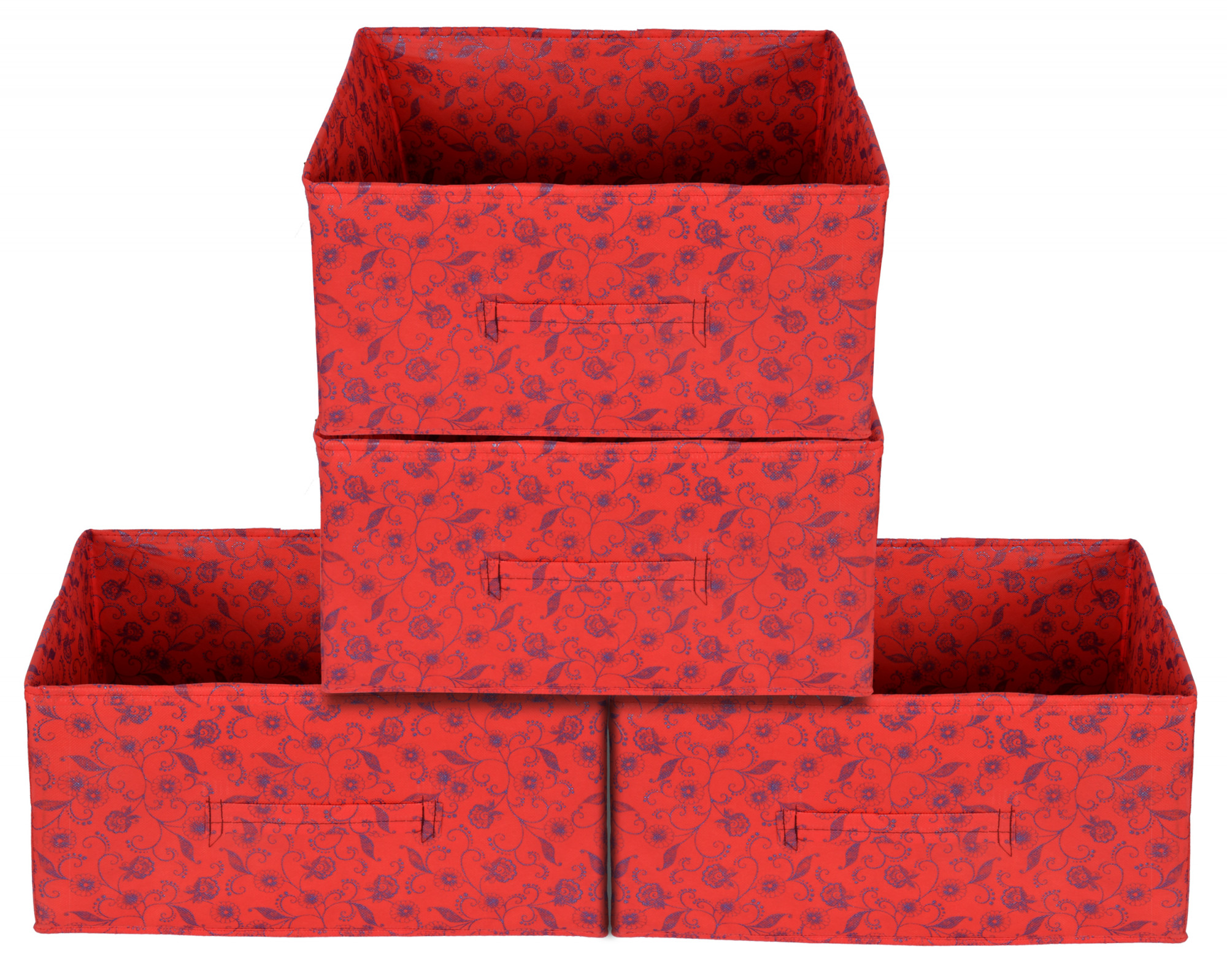 Kuber Industries Metalic Floral Print Non Woven Fabric Drawer Storage And Cloth Organizer Unit for Closet (Red)-KUBMART1180