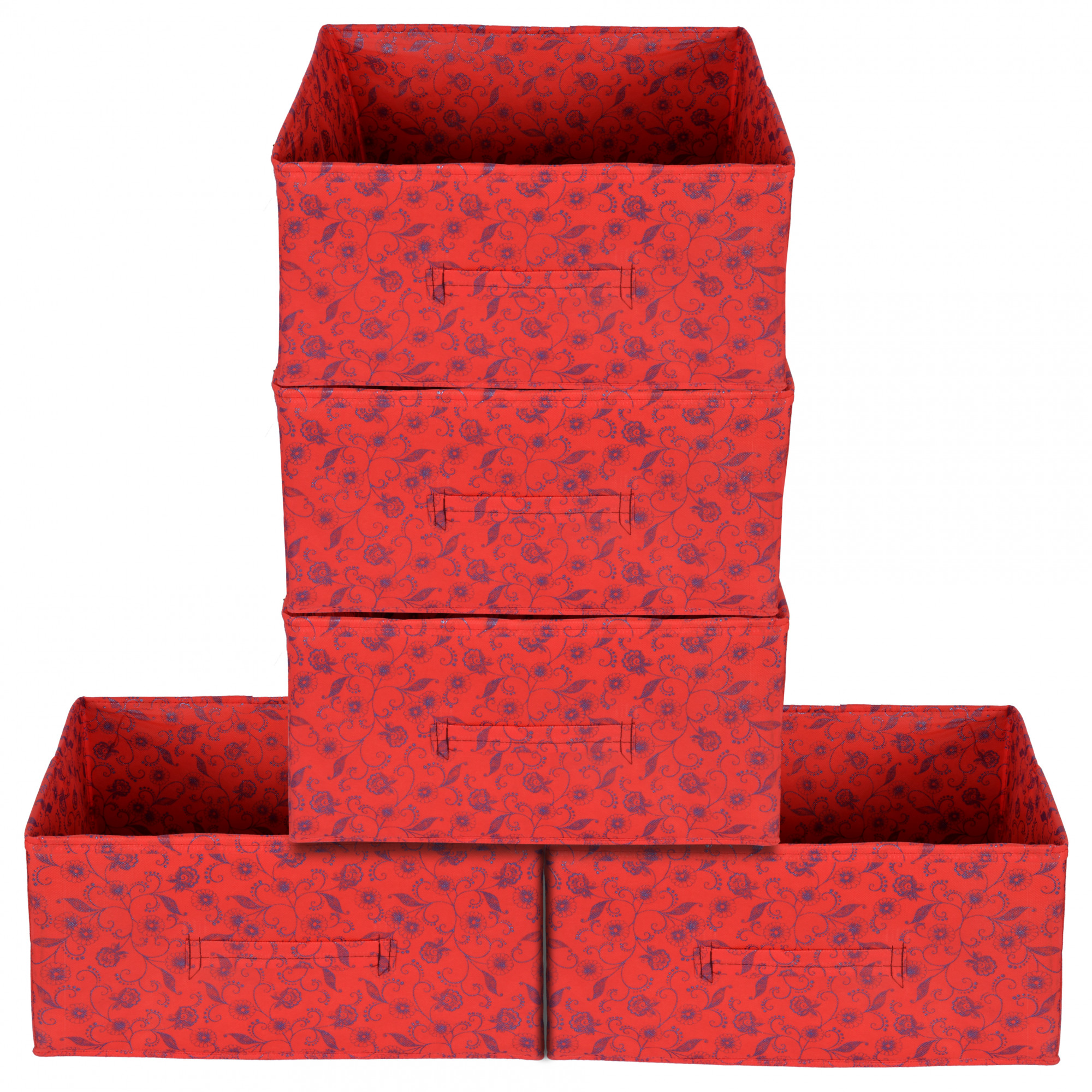 Kuber Industries Metalic Floral Print Non Woven Fabric Drawer Storage And Cloth Organizer Unit for Closet (Red)-KUBMART1180