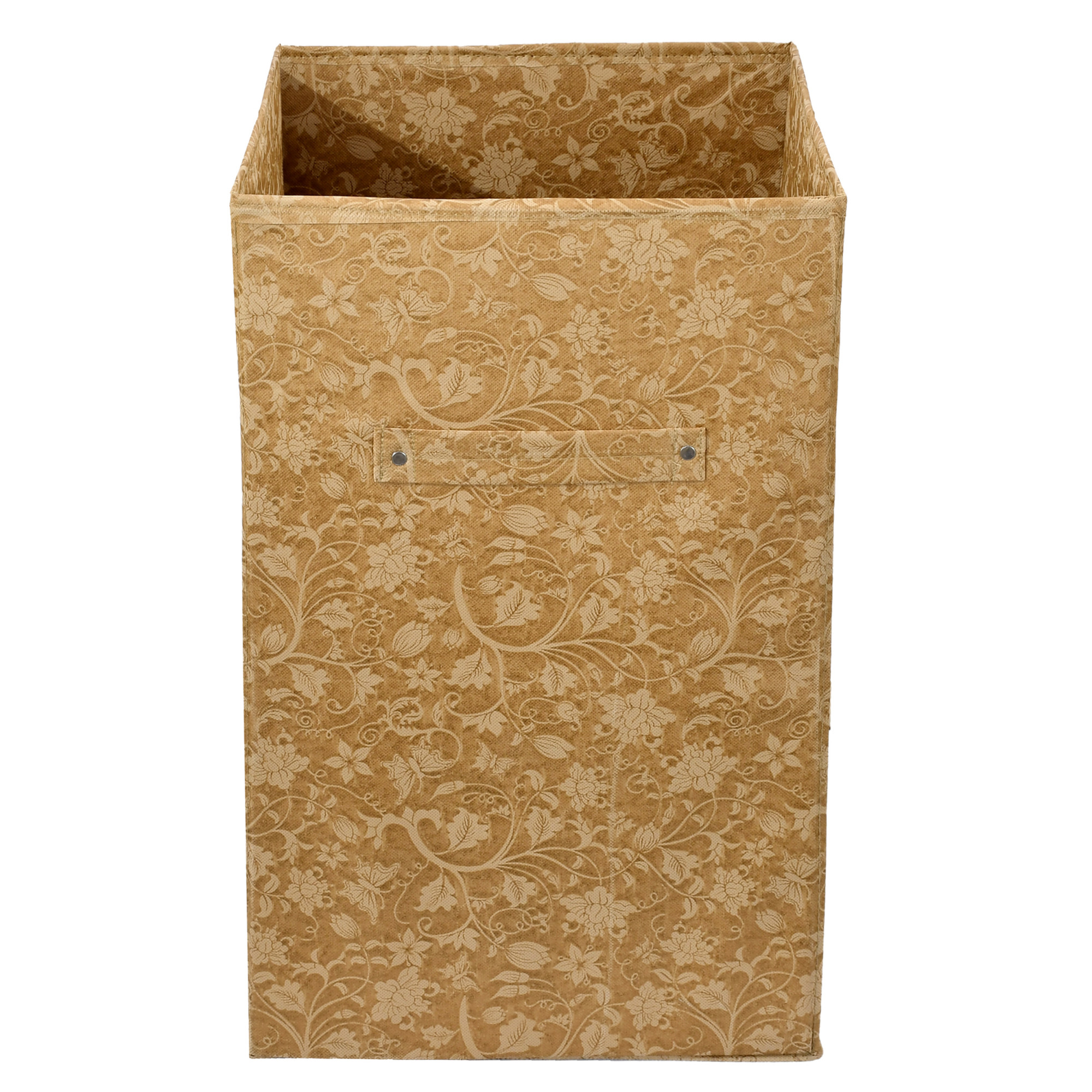 Kuber Industries Metalic Floral Print Non Woven Fabric Foldable Laundry Basket , Toy Storage Basket, Cloth Storage Basket With Handles (Beige)-KUBMART2071