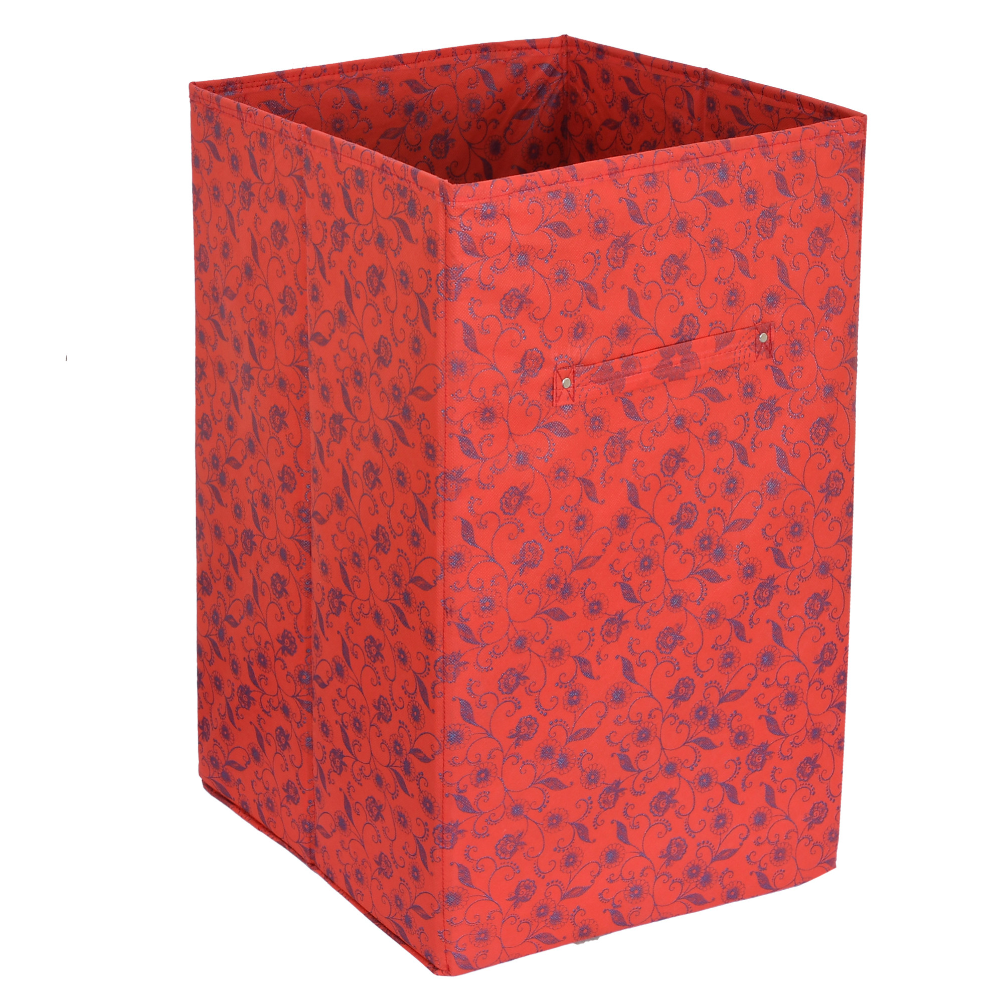 Kuber Industries Metalic Floral Print Non Woven Fabric Foldable Laundry Basket , Toy Storage Basket, Cloth Storage Basket With Handles (Red)-KUBMART2075