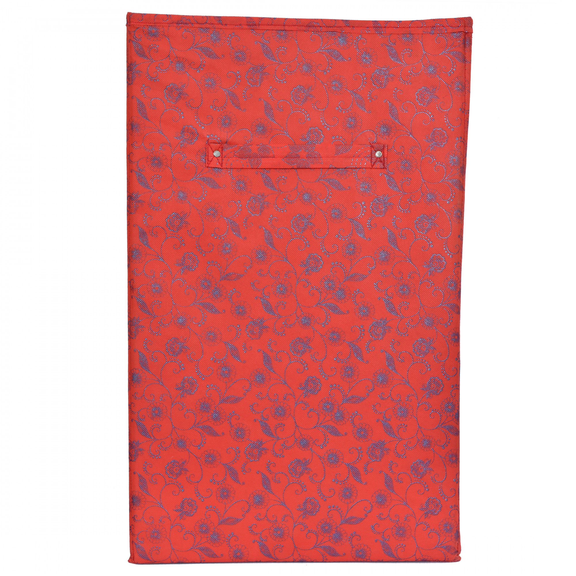 Kuber Industries Metalic Floral Print Non Woven Fabric Foldable Laundry Basket , Toy Storage Basket, Cloth Storage Basket With Handles (Red)-KUBMART2075