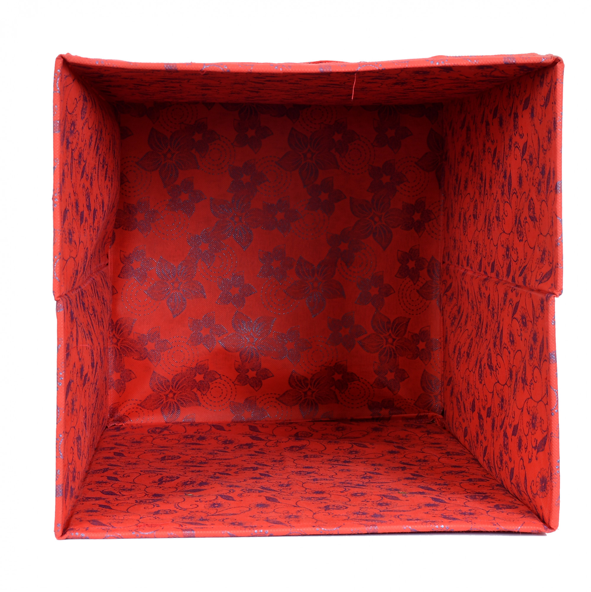Kuber Industries Metalic Floral Print Non Woven Fabric Foldable Laundry Basket , Toy Storage Basket, Cloth Storage Basket With Handles (Red)-KUBMART2075