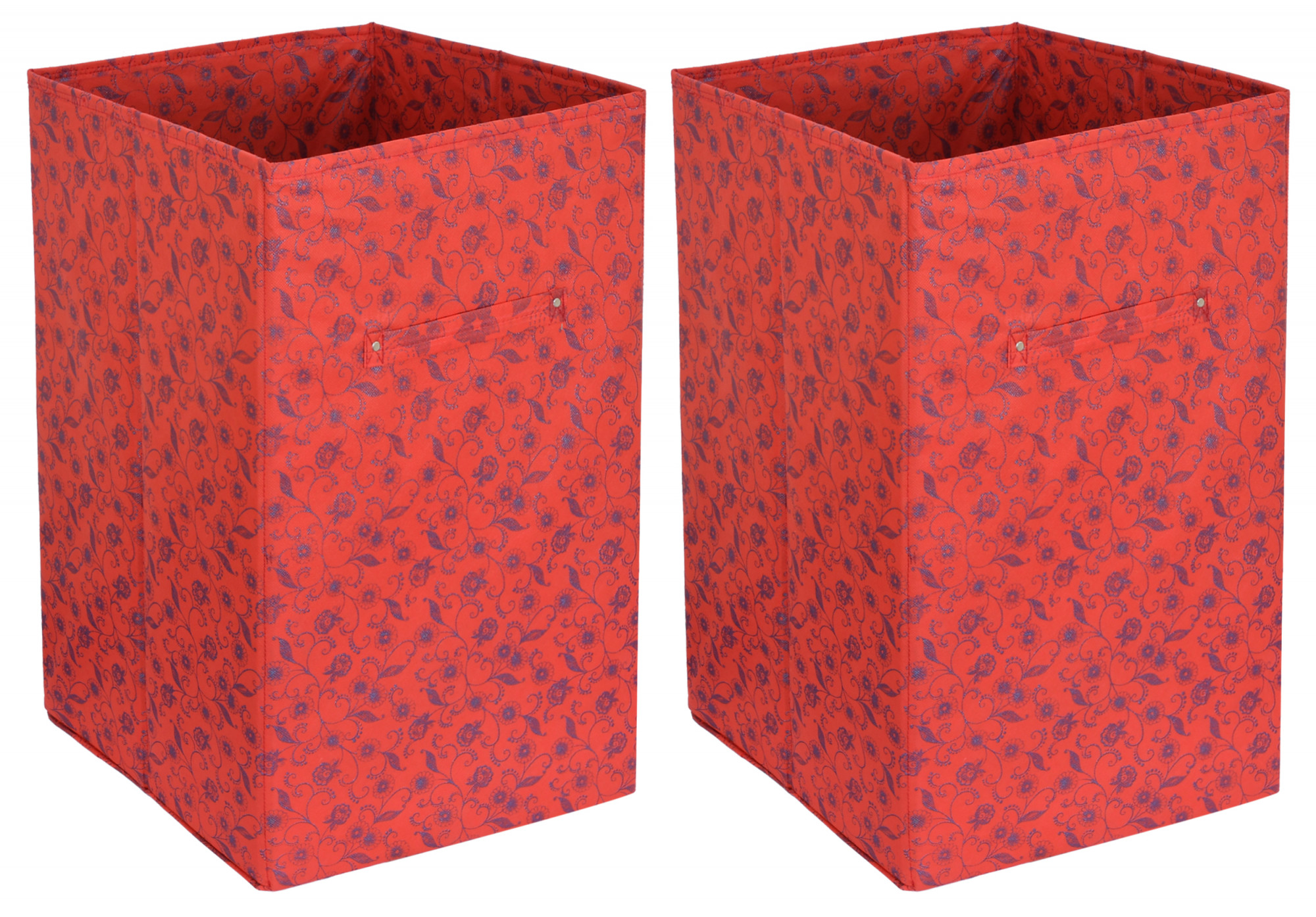 Kuber Industries Metalic Floral Print Non Woven Fabric Foldable Laundry Basket , Toy Storage Basket, Cloth Storage Basket With Handles (Red)-KUBMART2075