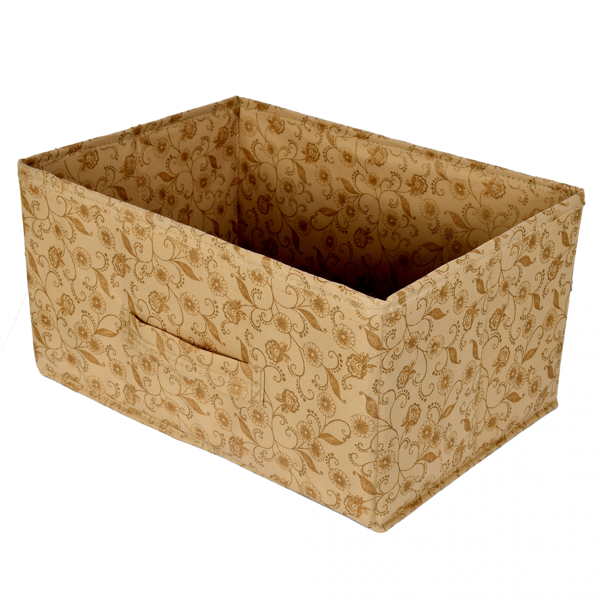 Kuber Industries Metalic Floral Print Non Woven Fabric Replacement Drawer Storage And Cloth Organizer Unit for Closet (Beige)-KUBMART3478