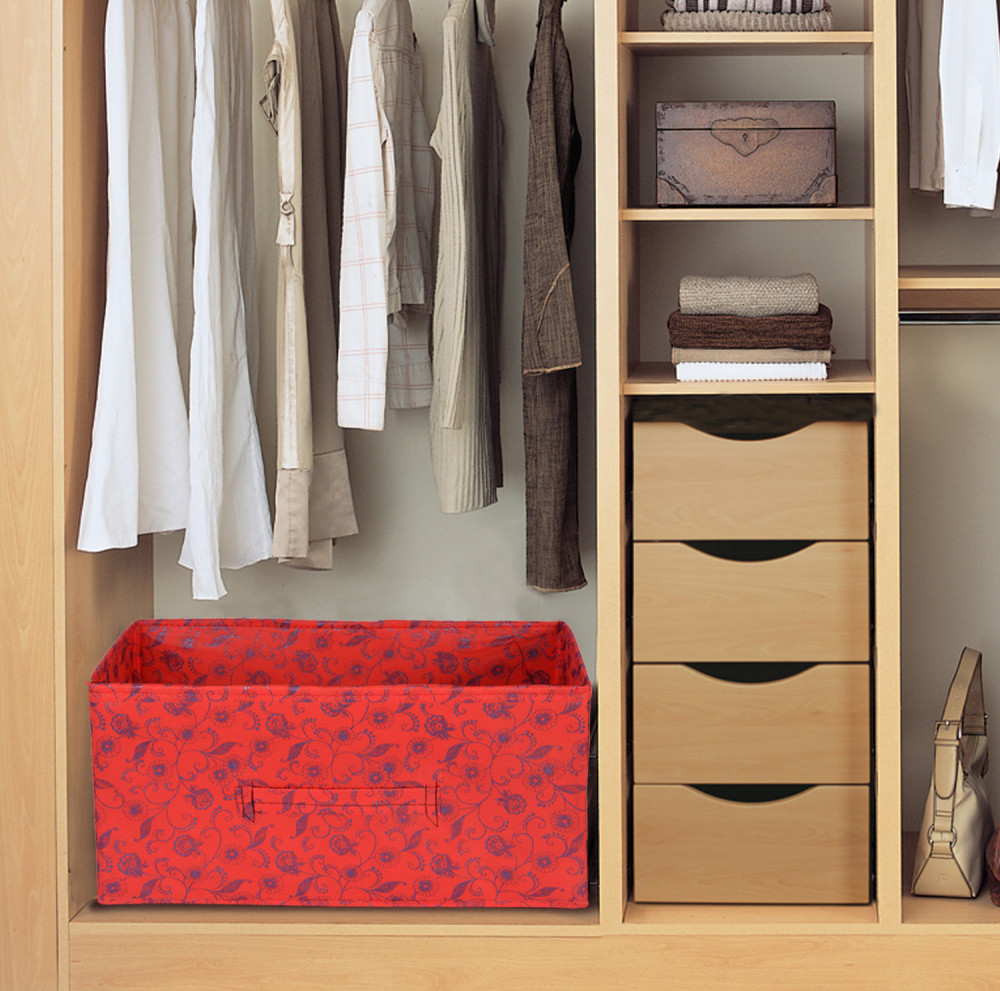 Kuber Industries Metalic Floral Print Non Woven Fabric Replacement Drawer Storage And Cloth Organizer Unit for Closet (Red)-KUBMART3488