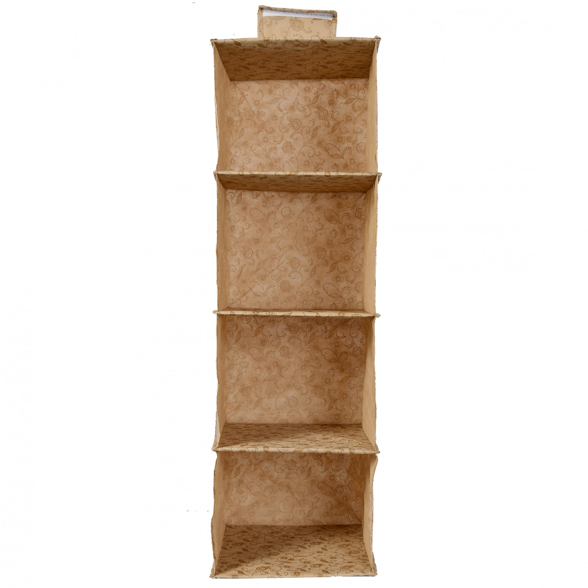 Kuber Industries Metalic Floral Print Non Woven Hanging 4 Shelves Foldable Wardrobe/Closet Cloth Organizer (Beige)-KUBMART1160