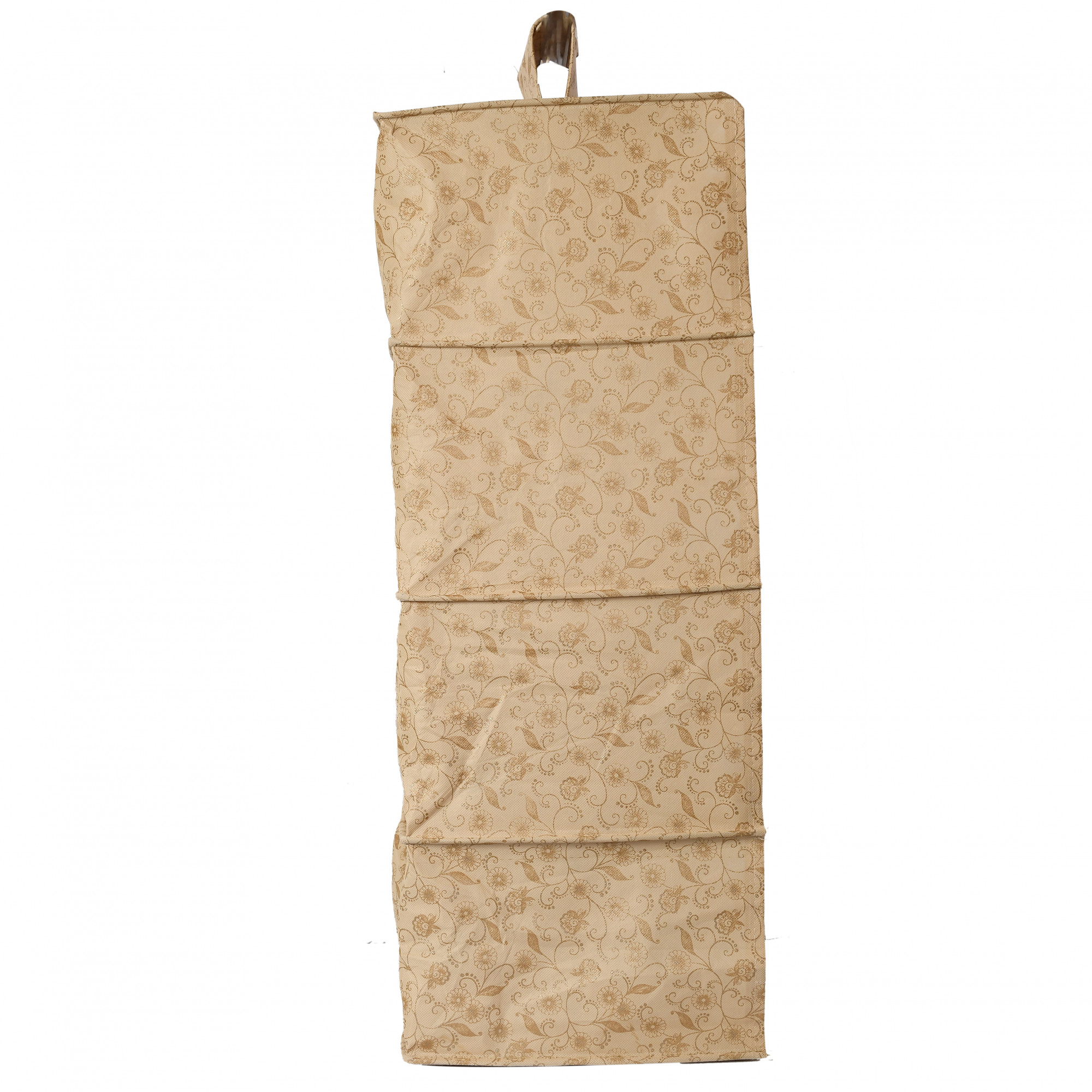 Kuber Industries Metalic Floral Print Non Woven Hanging 4 Shelves Foldable Wardrobe/Closet Cloth Organizer (Set Of 2,Beige & Red)-KUBMART1168
