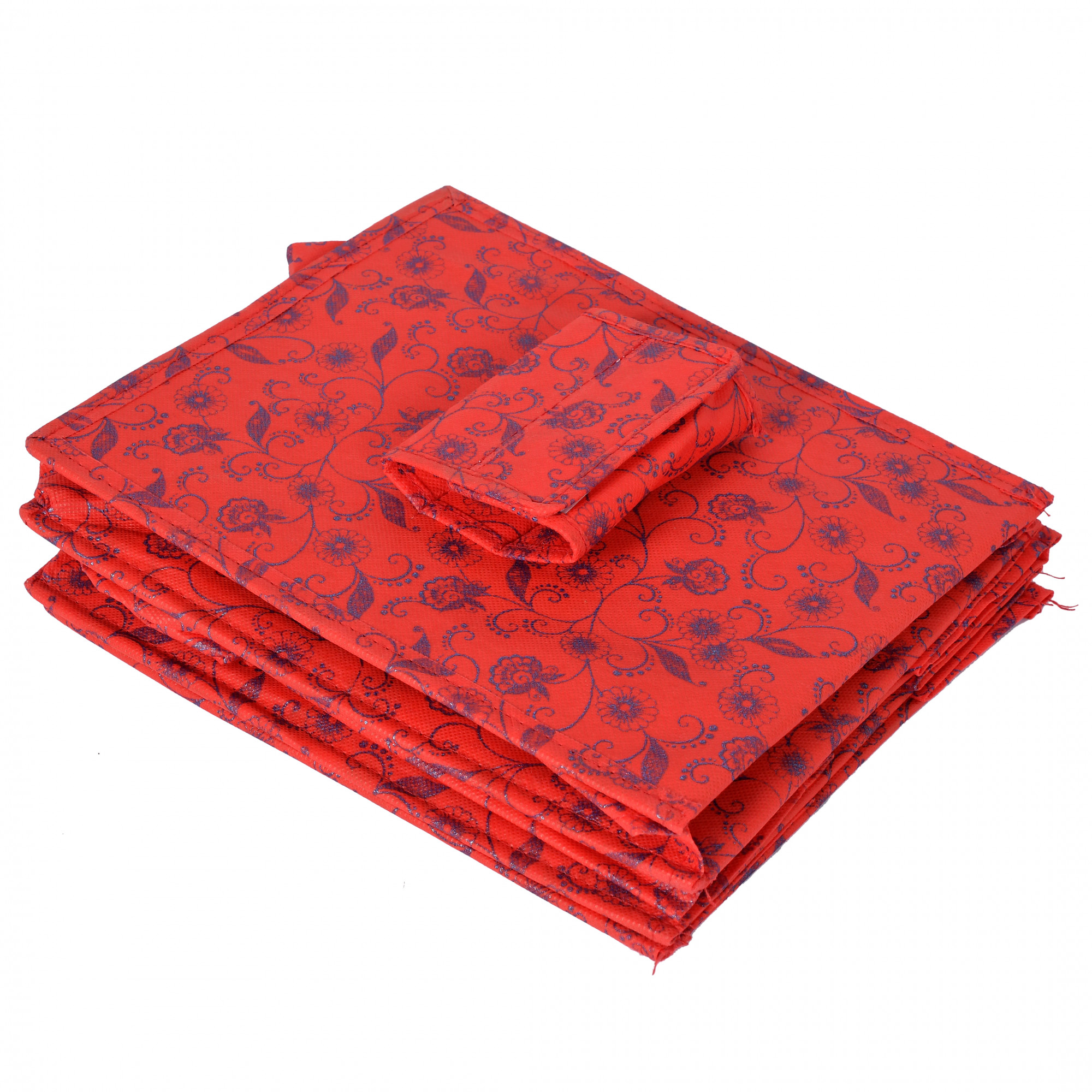 Kuber Industries Metalic Floral Print Non Woven Hanging 4 Shelves Foldable Wardrobe/Closet Cloth Organizer (Set Of 2,Beige & Red)-KUBMART1168