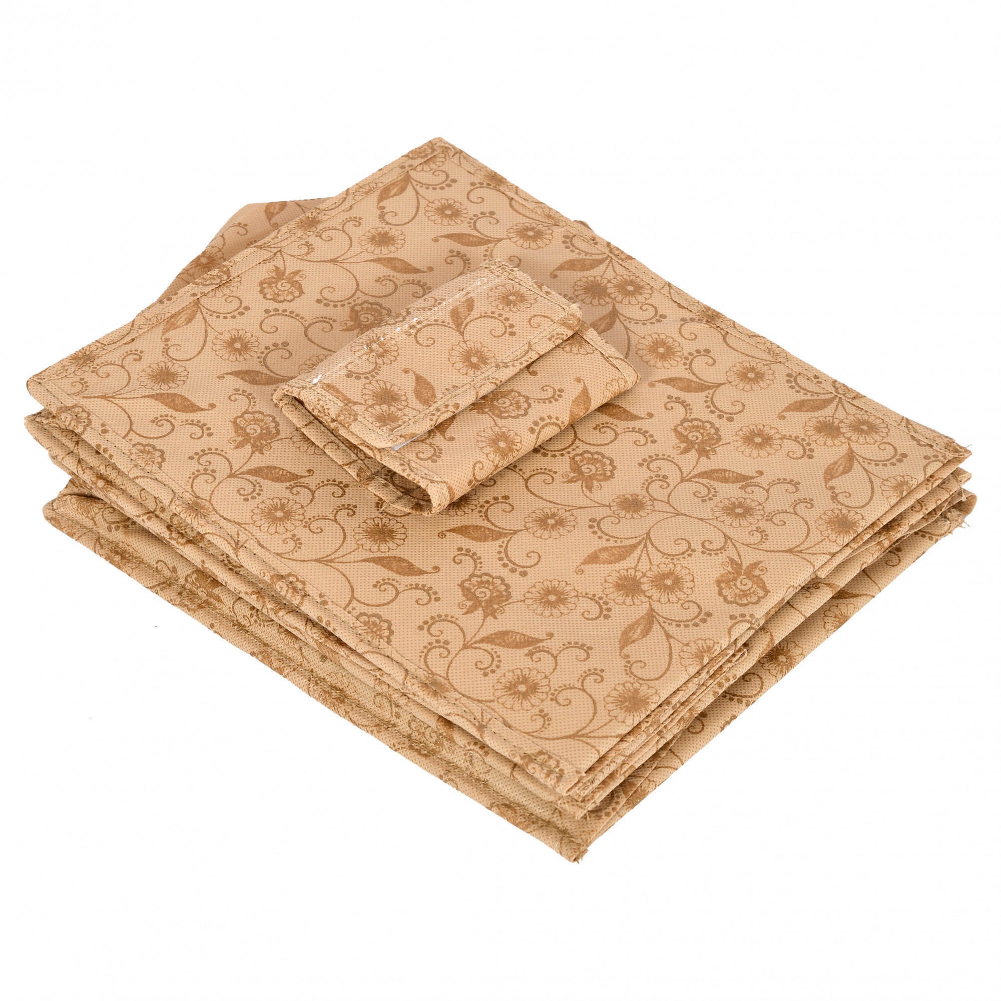Kuber Industries Metalic Floral Print Non Woven Hanging 4 Shelves Foldable Wardrobe/Closet Cloth Organizer (Set Of 2,Beige & Red)-KUBMART1168