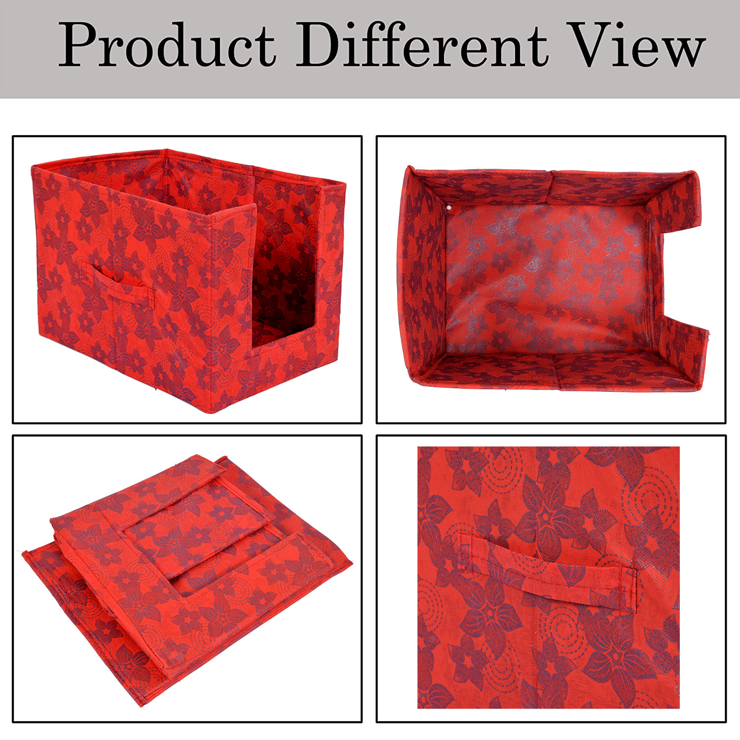 Kuber Industries Metalic Flower Print Foldable Rectangle Cloth Saree Stacker Cloth Wardrobe Organizer (Red)