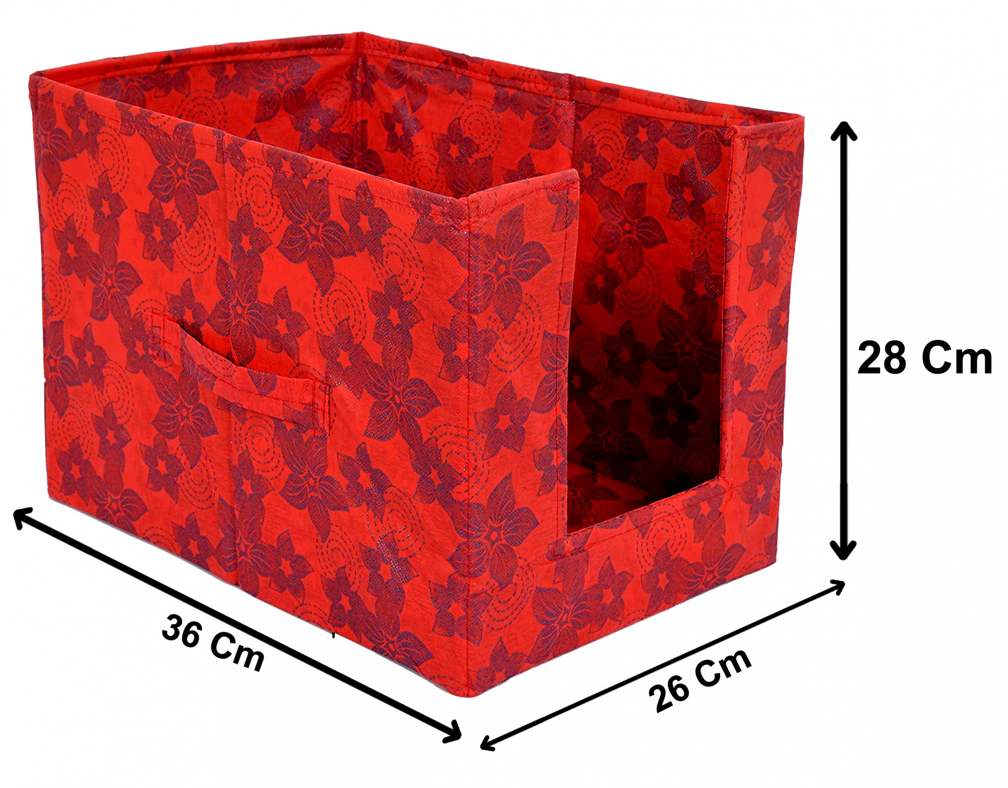 Kuber Industries Metalic Flower Print Foldable Rectangle Cloth Saree Stacker Cloth Wardrobe Organizer (Red)
