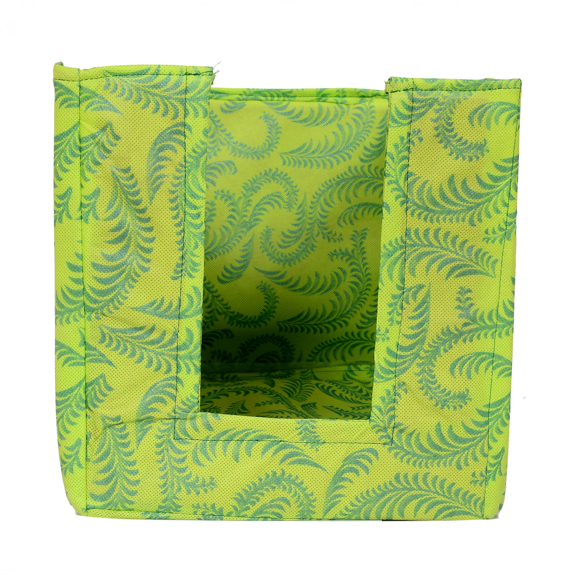 Kuber Industries Metalic Flower Print Foldable Rectangle Cloth Saree Stacker Cloth Wardrobe Organizer- Pack of 2 (Beige & Green)