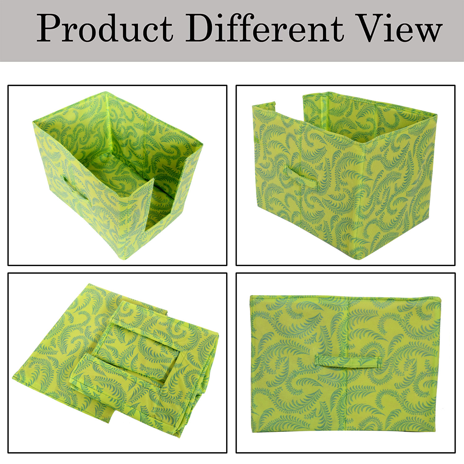 Kuber Industries Metalic Flower Print Foldable Rectangle Cloth Saree Stacker Cloth Wardrobe Organizer- Pack of 4 (Beige & Green)