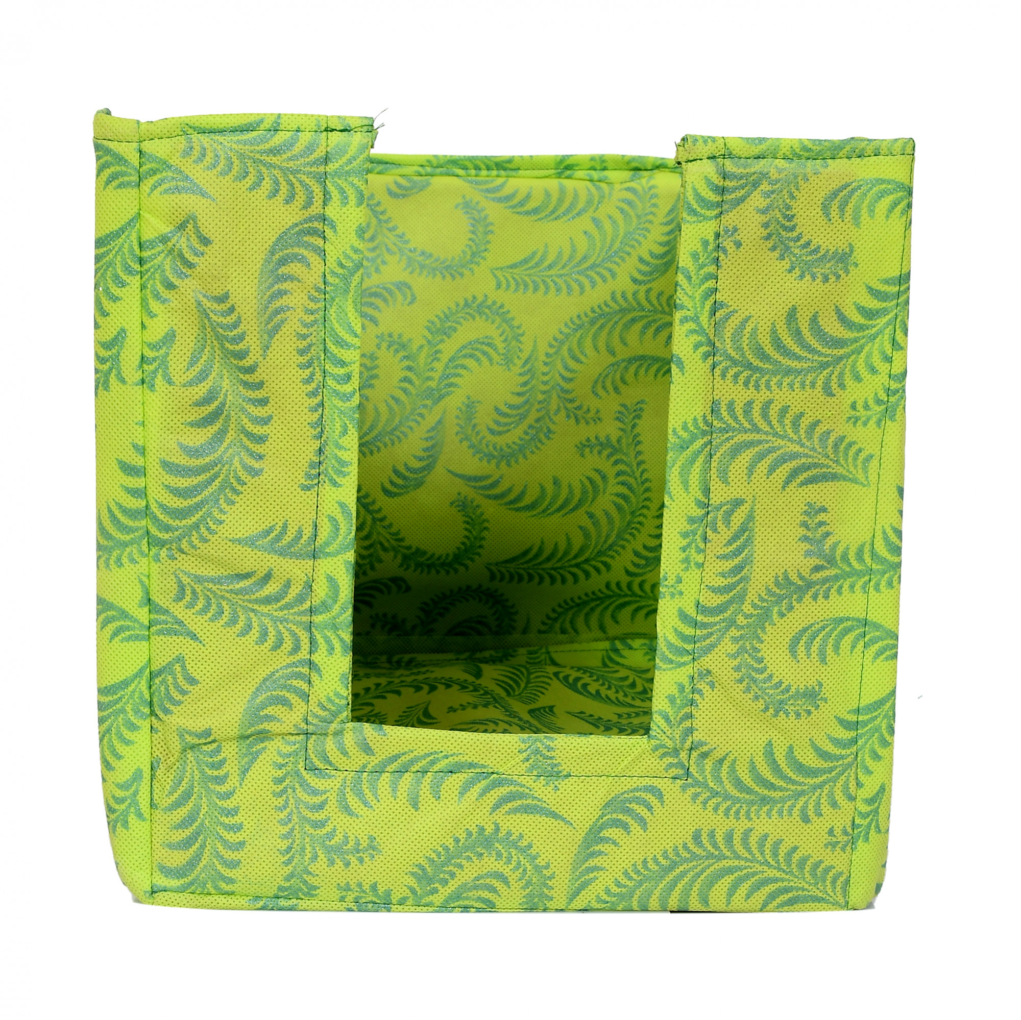 Kuber Industries Metalic Flower Print Foldable Rectangle Cloth Saree Stacker Cloth Wardrobe Organizer- Pack of 4 (Beige & Green)