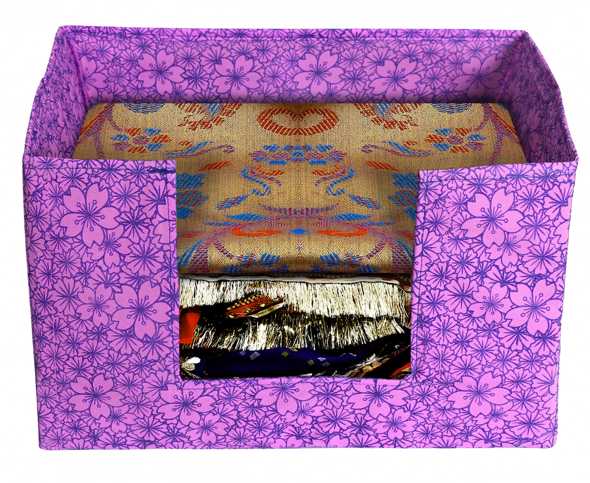 Kuber Industries Metalic Flower Print Non-Woven Shirt Stacker Closet Organizer - Shirts and Clothing Organizer With Handle (Pink & Purple)