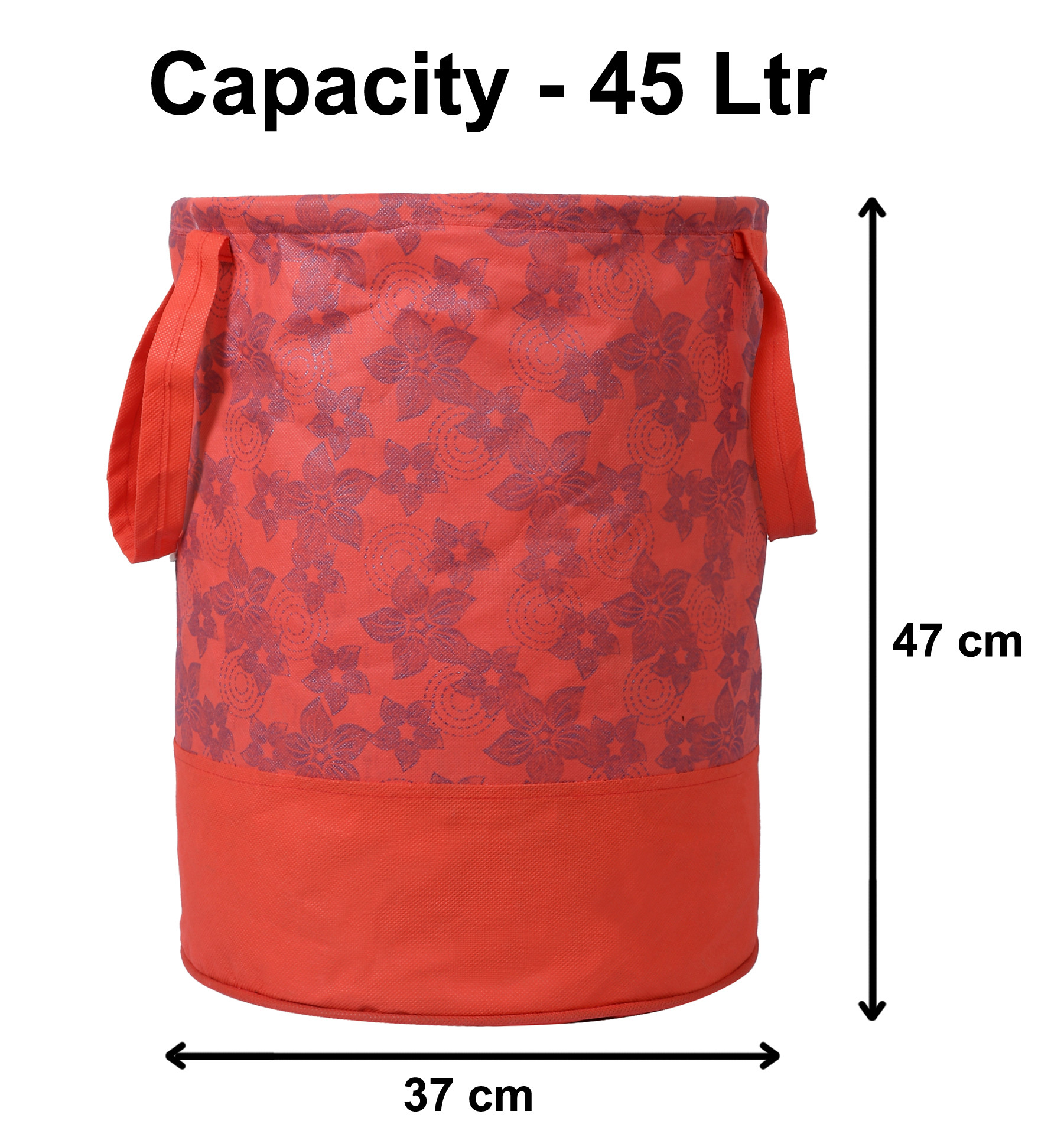 Kuber Industries Metalic Flower Print Round Non Woven Fabric Foldable Laundry Basket , Toy Storage Basket, Cloth Storage Basket With Handles,45 Ltr (Red)-KUBMRT12053