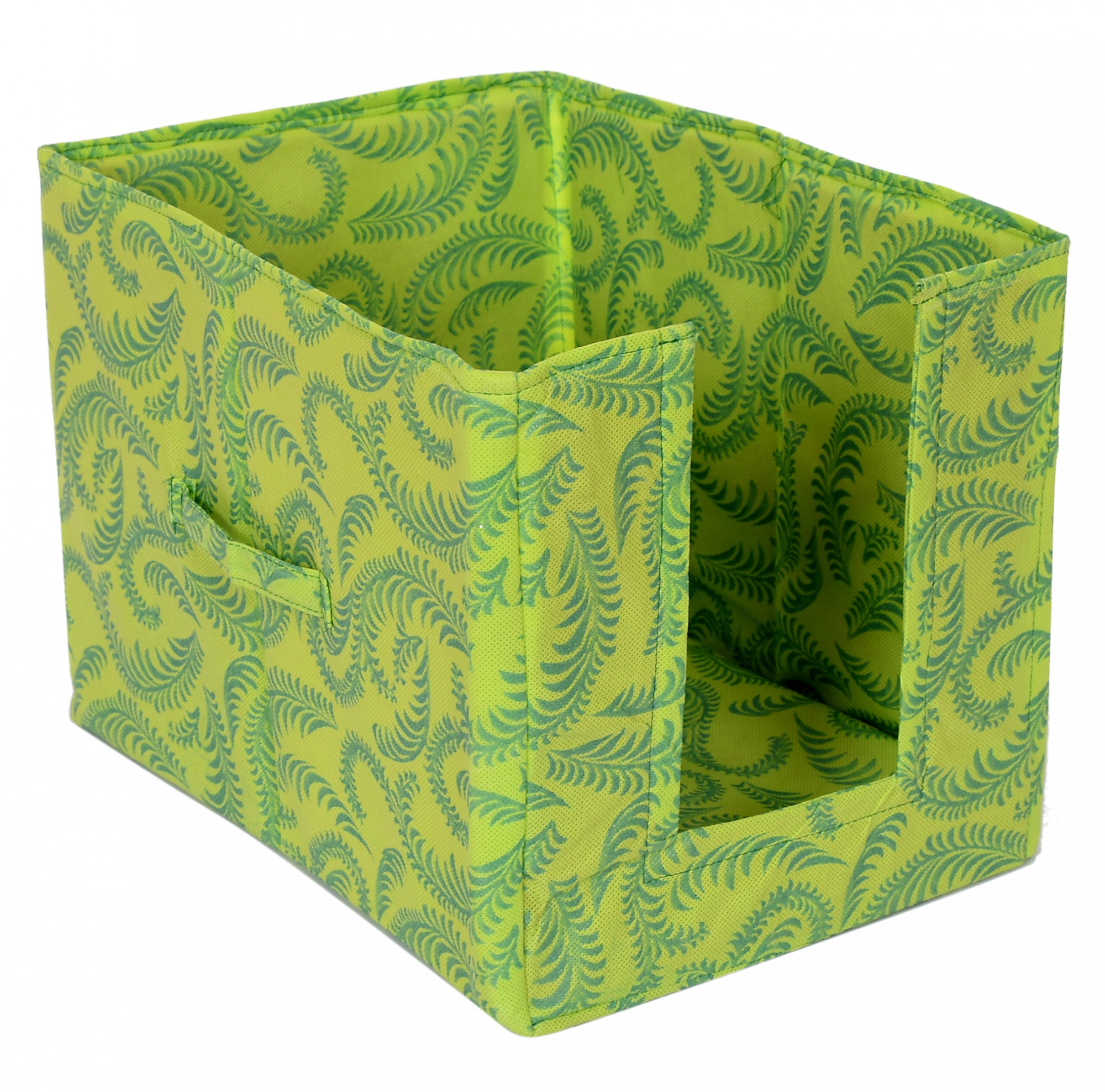 Kuber Industries Metalic Leaf Print Foldable Rectangle Cloth Saree Stacker Cloth Wardrobe Organizer (Green)