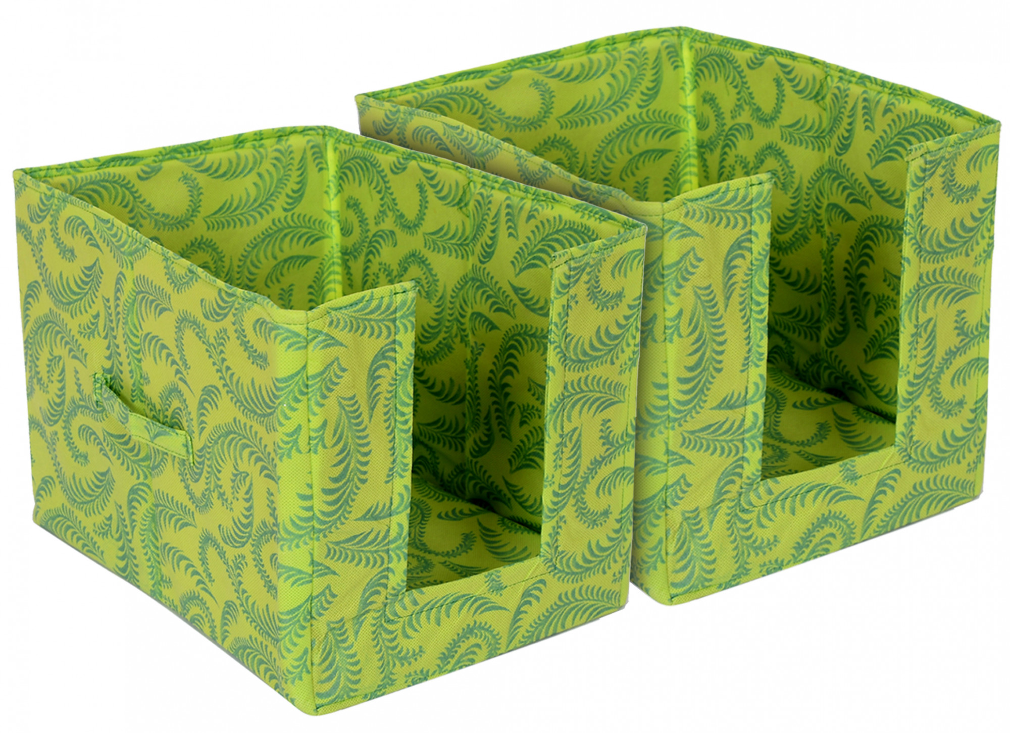 Kuber Industries Metalic Leaf Print Foldable Rectangle Cloth Saree Stacker Cloth Wardrobe Organizer (Green)