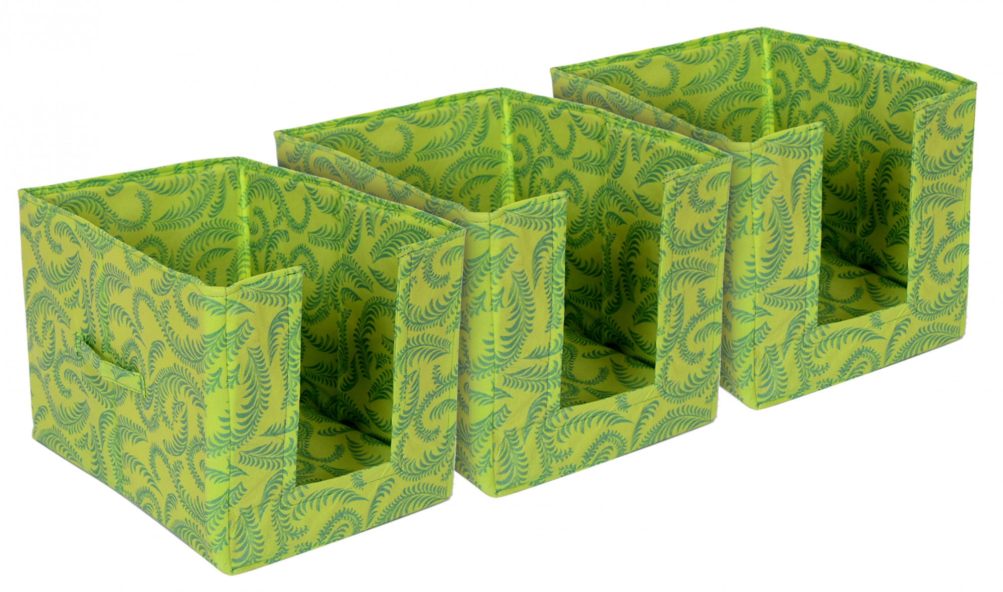 Kuber Industries Metalic Leaf Print Foldable Rectangle Cloth Saree Stacker Cloth Wardrobe Organizer (Green)