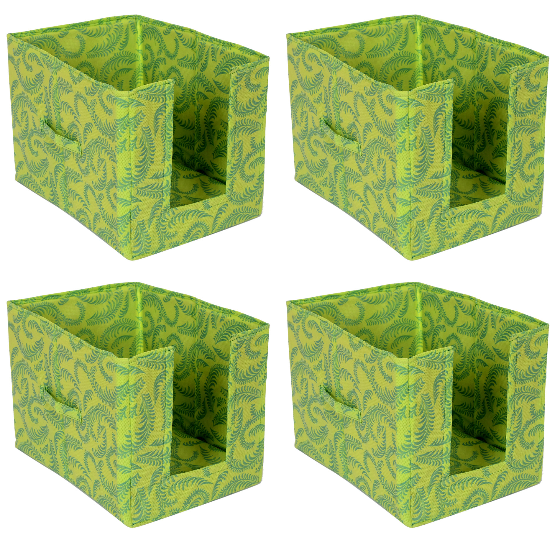 Kuber Industries Metalic Leaf Print Foldable Rectangle Cloth Saree Stacker Cloth Wardrobe Organizer (Green)