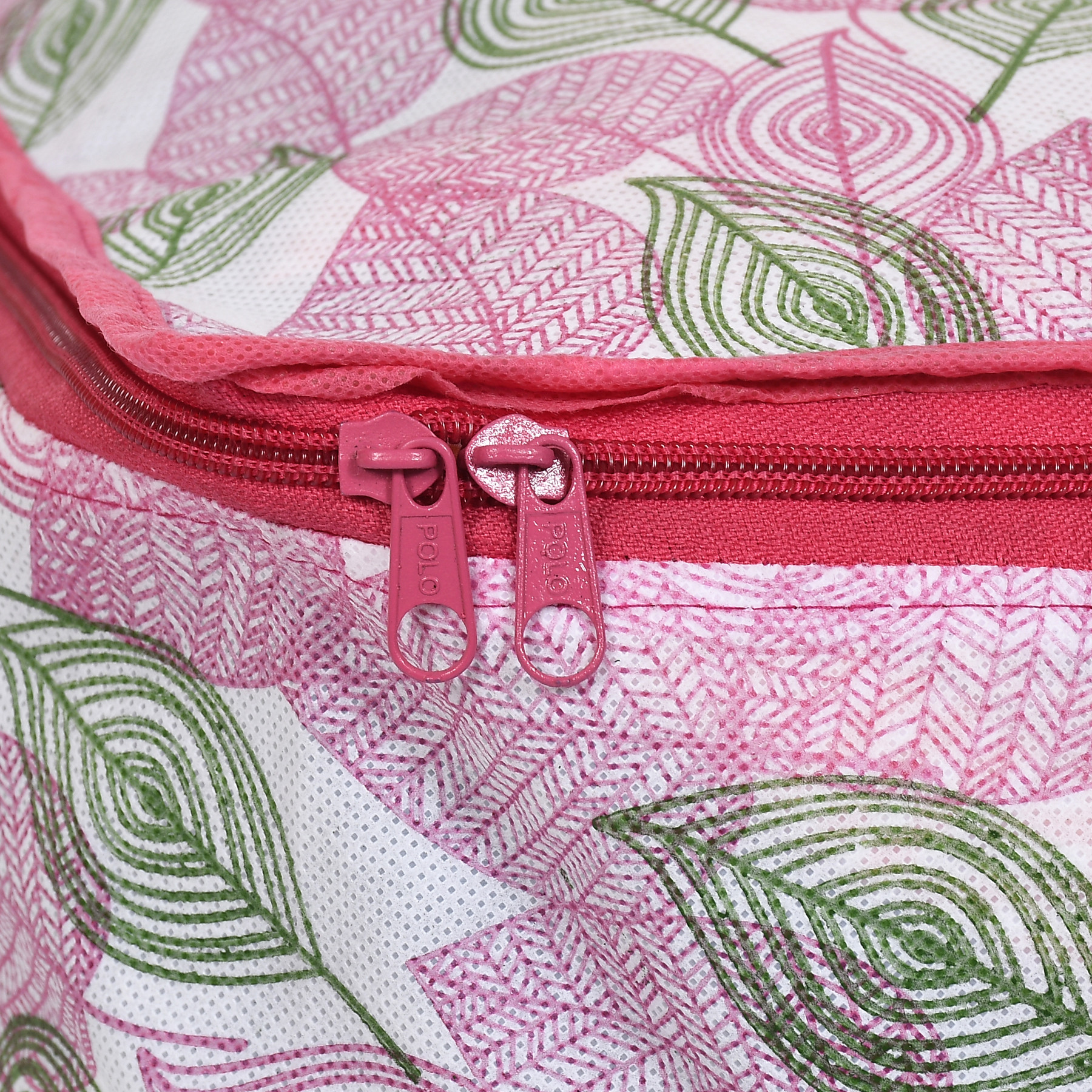 Kuber Industries Metalic leafy Print Non Woven Fabric Saree Cover/Clothes Organiser For Wardrobe Set with Transparent Window, Extra Large (Pink)-34_S_KUBMART16529