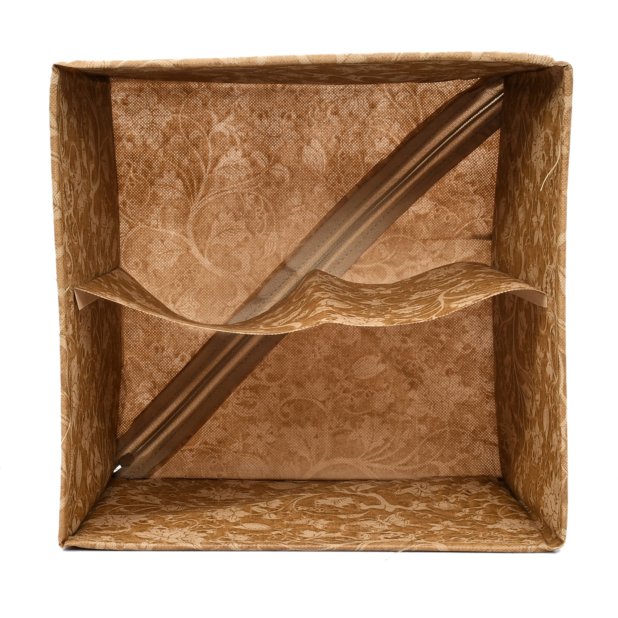 Kuber Industries Metalic Print 2 Layer 3-Drawer Fabric Cube Foldable Storage Organizer Box, Dressing Organizer,Jewellery organizer (Set Of 2, Beige)-KUBMART2141