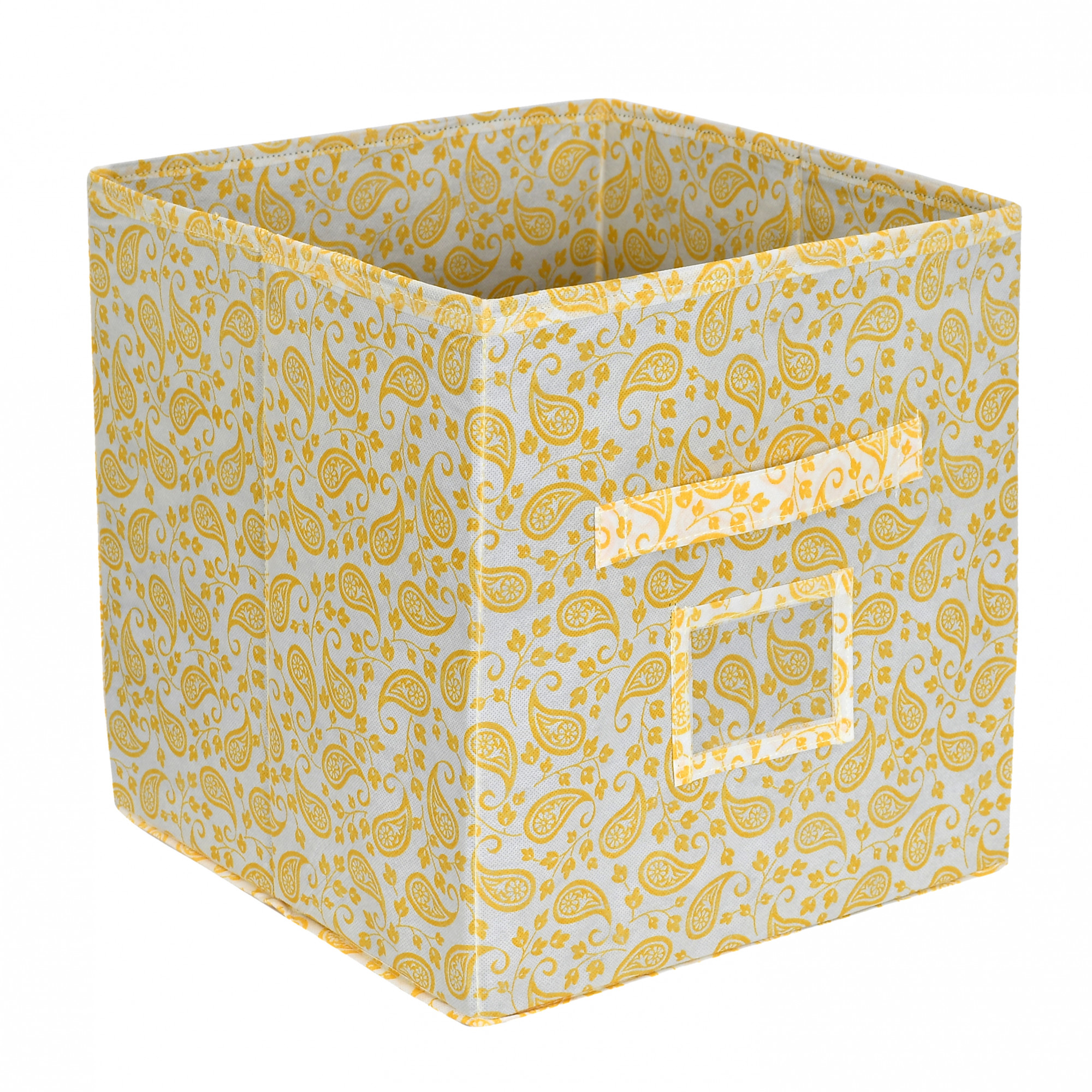 Kuber Industries Metalic Print Non Woven Fabric Foldable Storage Cube Toy,Books,Shoes Storage Box With Handle,Extra Large (Gold)-KUBMART2109