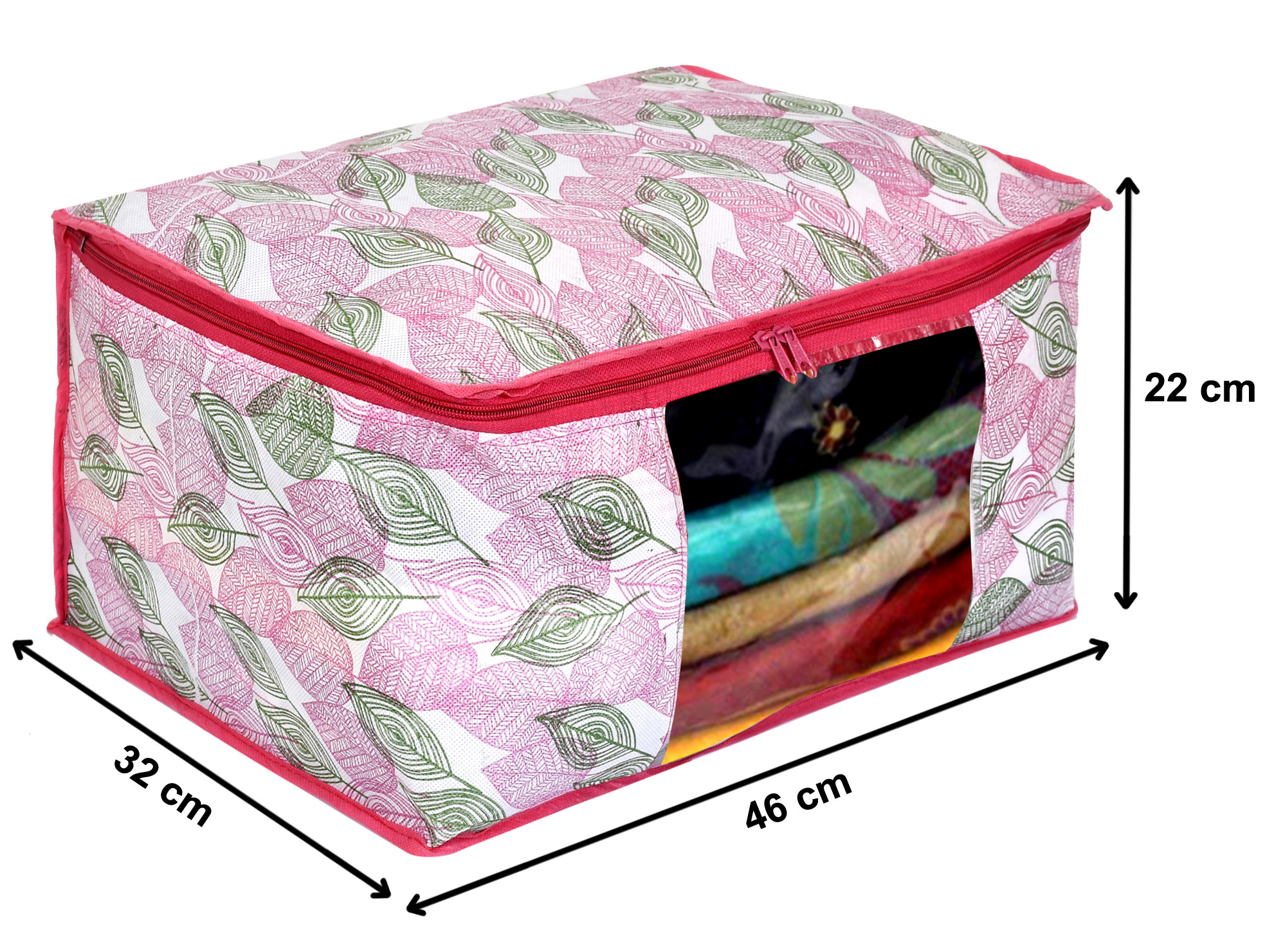 Kuber Industries Metalic Print Non Woven Fabric Saree Cover/Clothes Organiser For Wardrobe Set with Transparent Window, Extra Large (Ivory & Black & Pink)-34_S_KUBMART16549