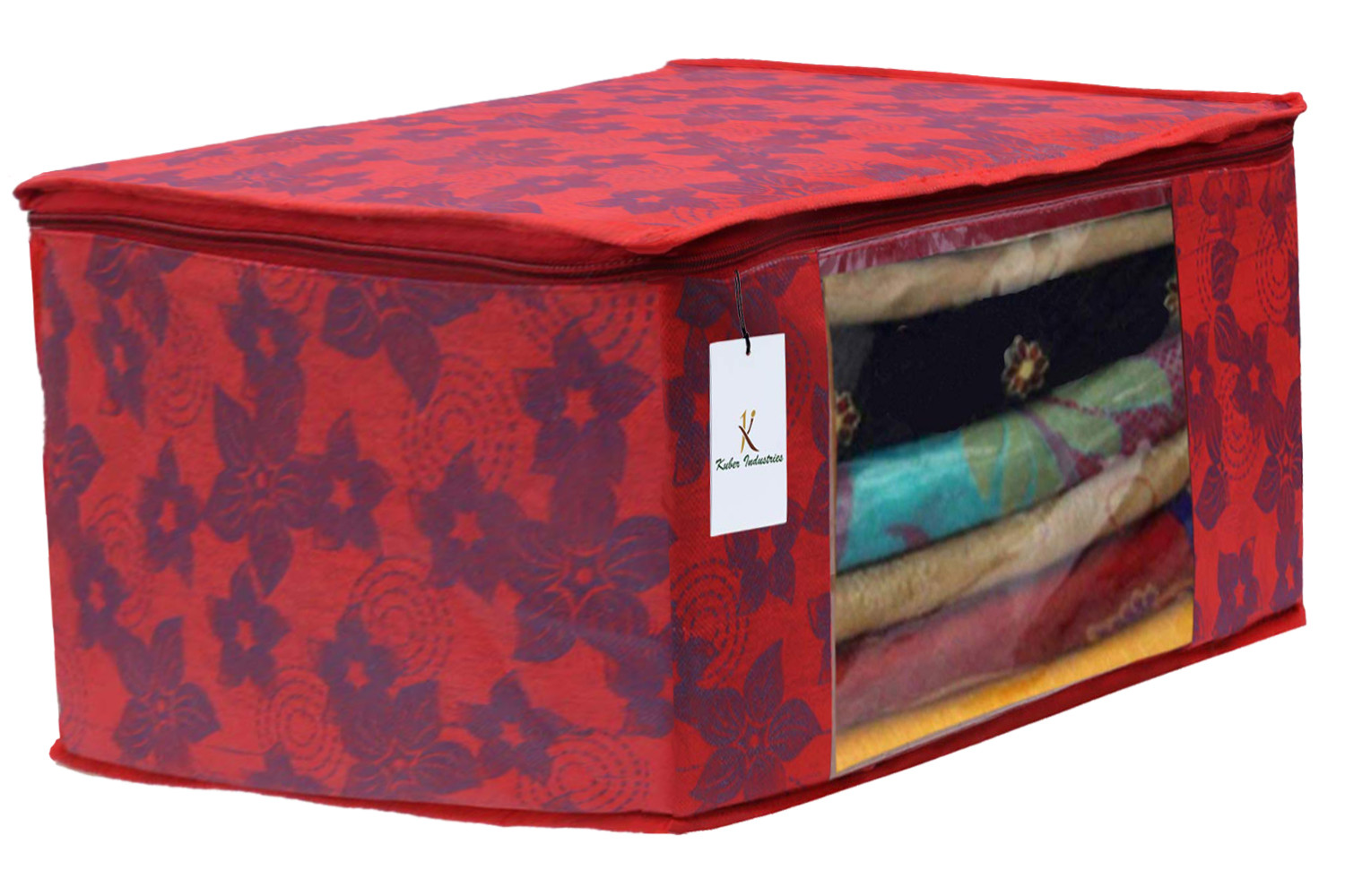 Kuber Industries Metalic Printed 4 Piece Non Woven Saree Cover And 4 Pieces Underbed Storage Bag, Storage Organiser, Blanket Cover, Green & Gold & Red & Pink Purple  -CTKTC42447
