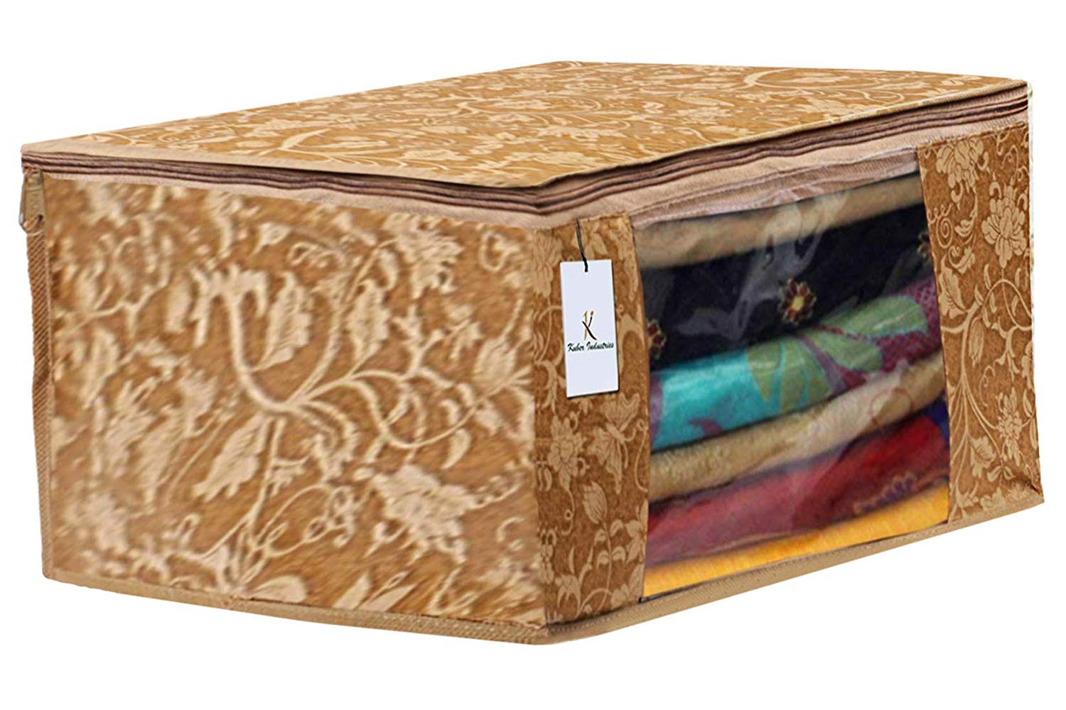 Kuber Industries Metalic Printed 5 Piece Non Woven Saree Cover And 5 Pieces Underbed Storage Bag, Storage Organiser, Blanket Cover, Red & Beige & Brown & Pink Purple & Gold  -CTKTC42451